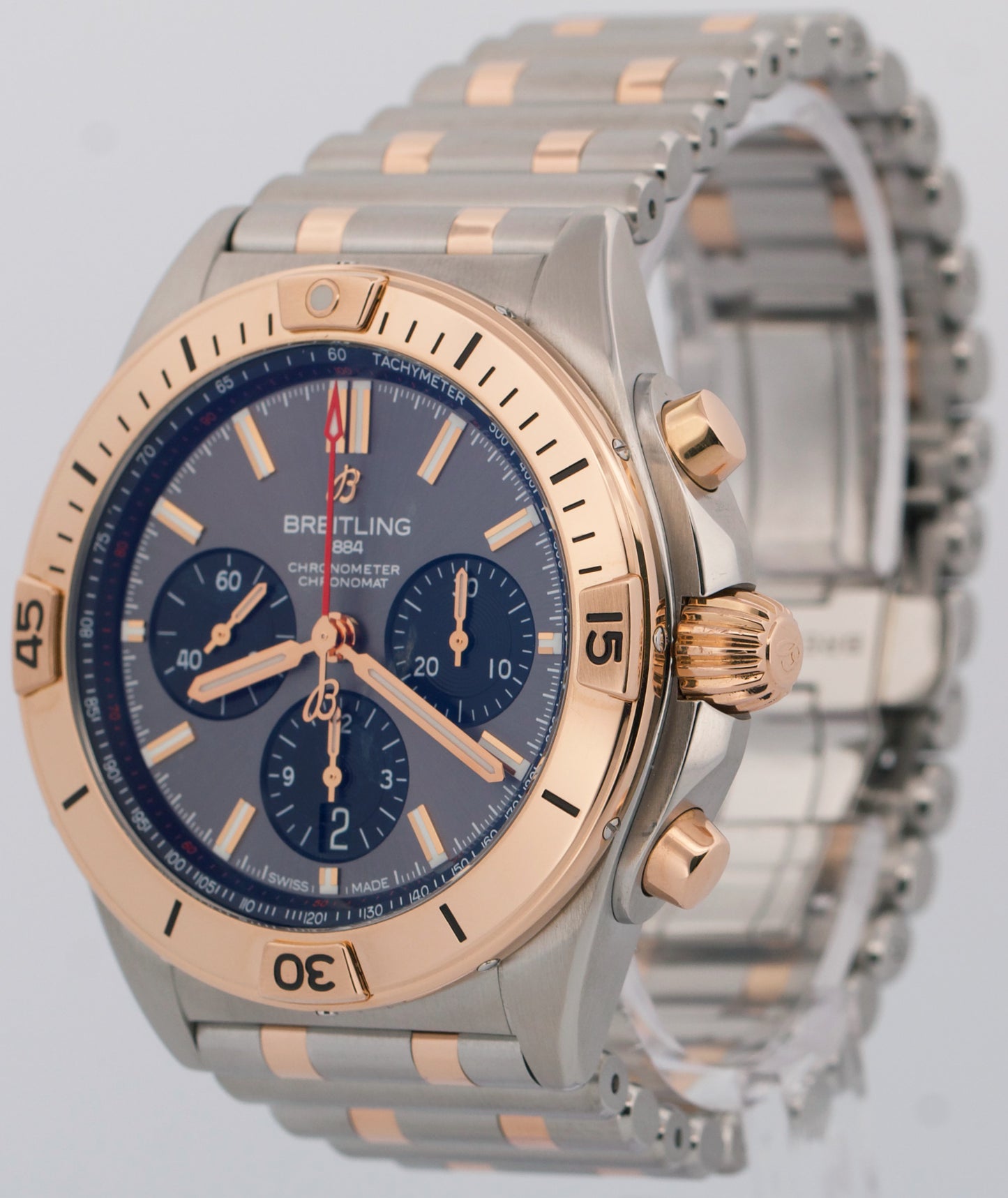 PAPERS Breitling Chronomat B01 42mm GRAY Two-Tone Gold Steel Watch UB0134 BOX