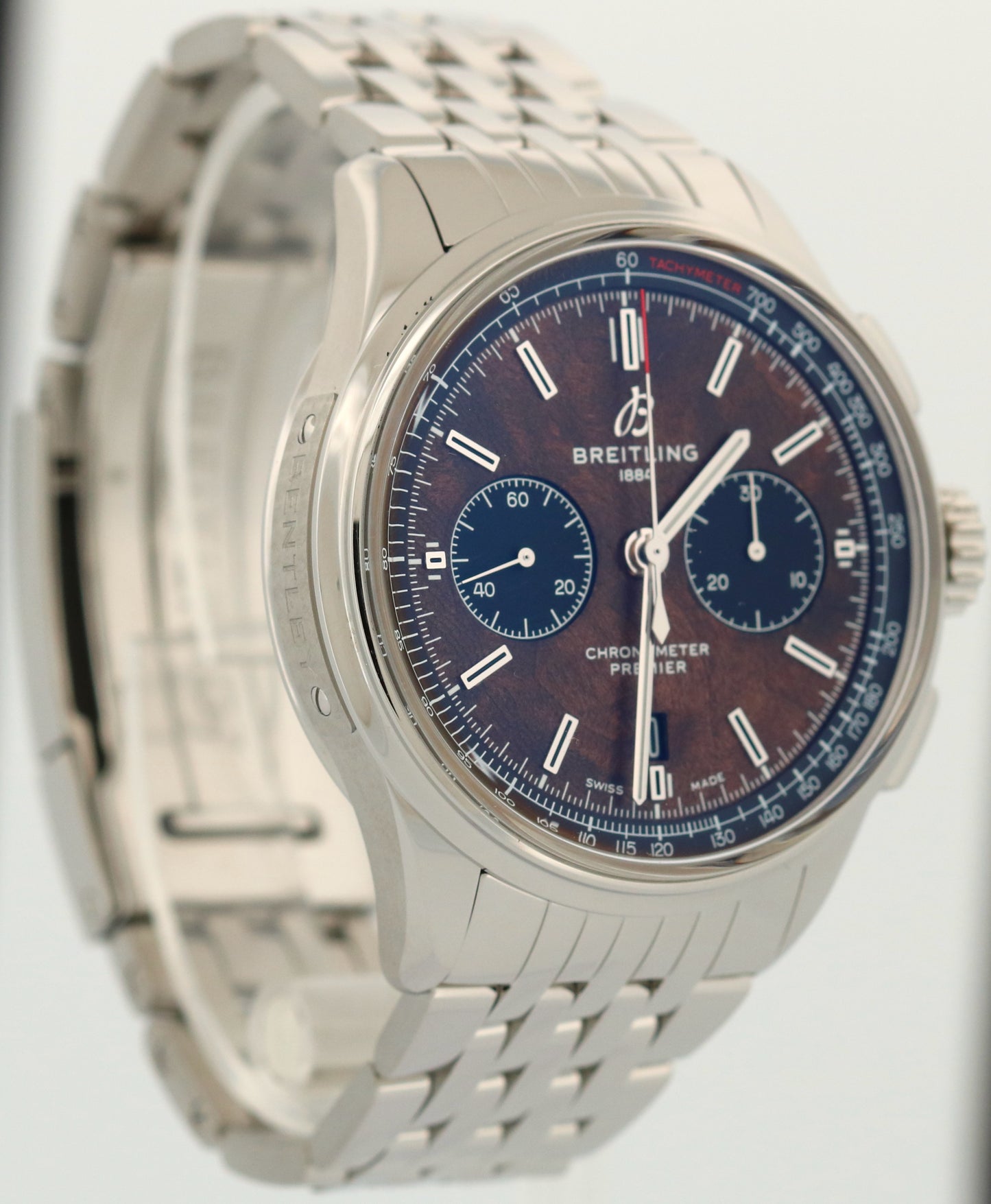 MINT Breitling Premier B01 BENTLEY 42mm Stainless Steel BROWN Date Watch AB0118