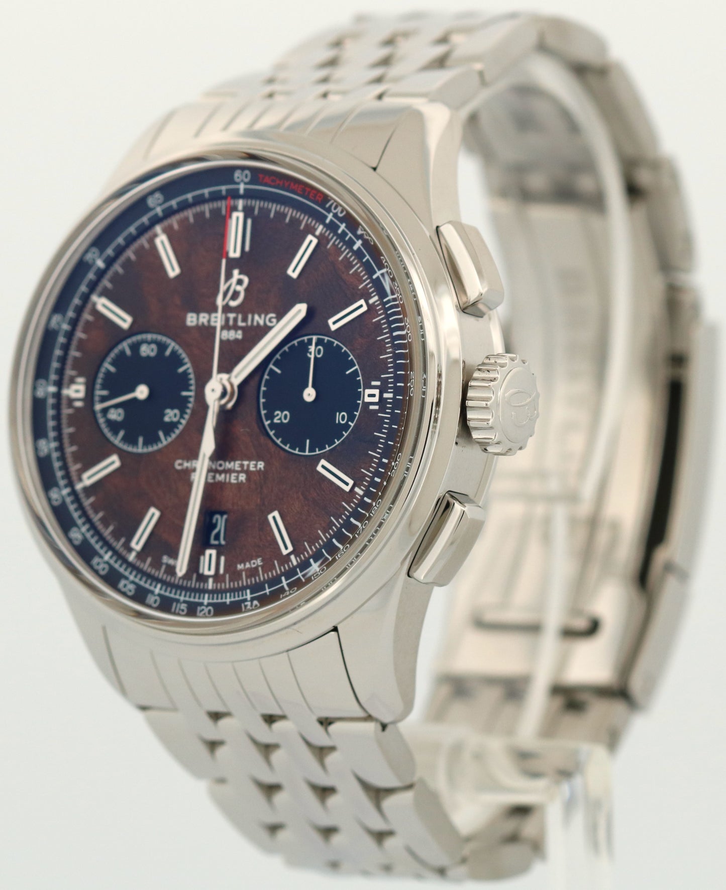 MINT Breitling Premier B01 BENTLEY 42mm Stainless Steel BROWN Date Watch AB0118