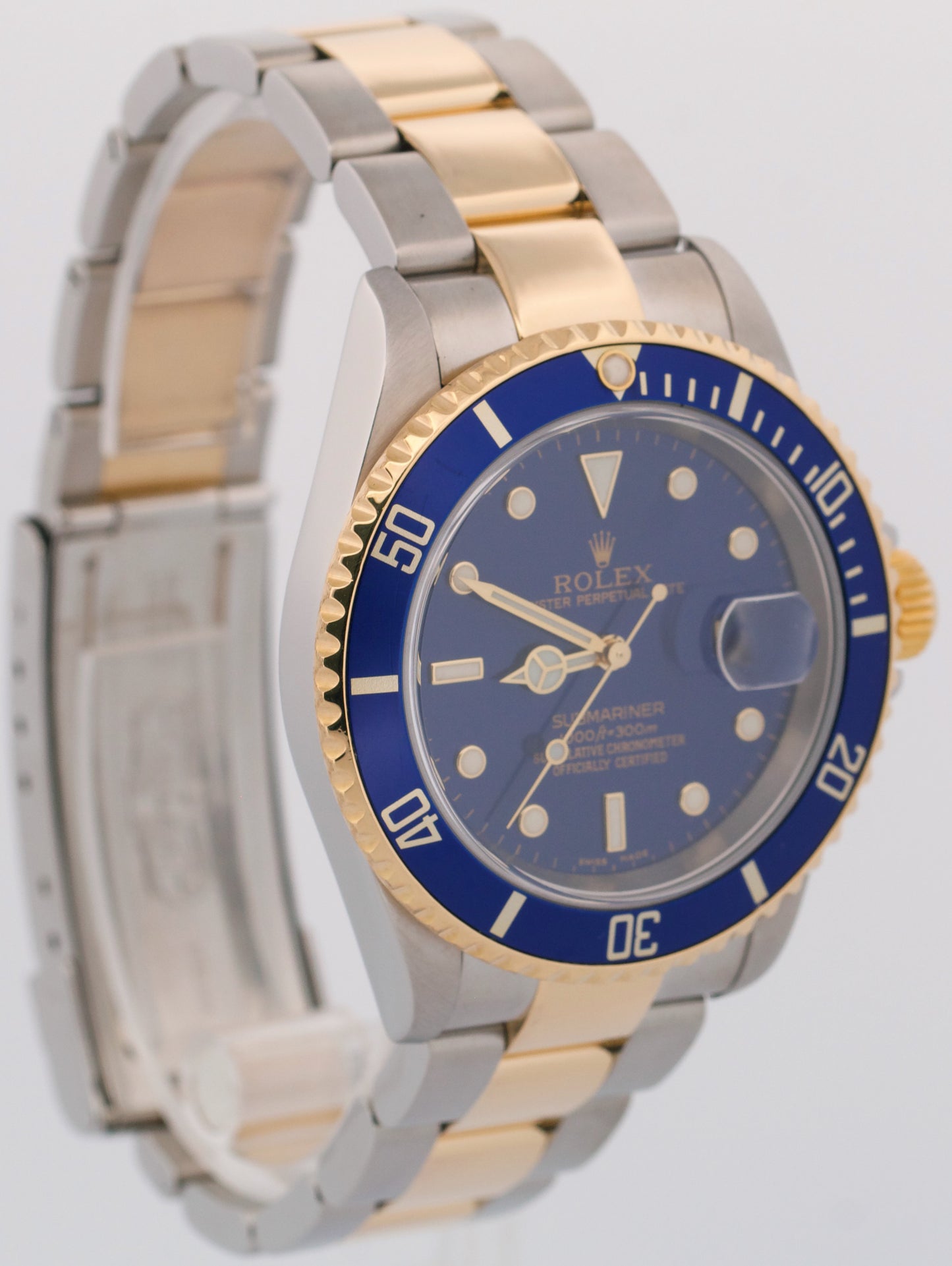 Rolex Submariner Date 40mm BLUE Two-Tone 18K Yellow Gold GOLD BUCKLE 16613