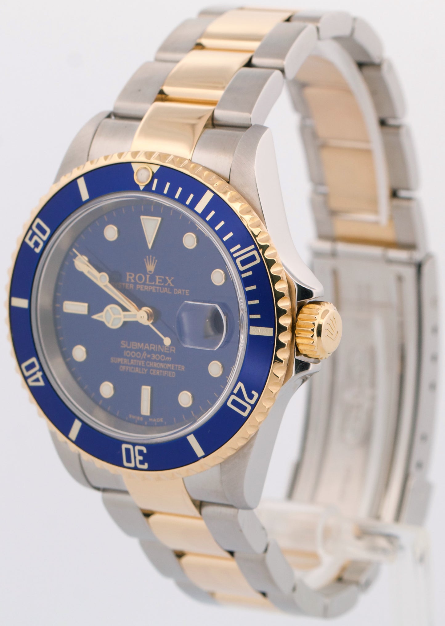 Rolex Submariner Date 40mm BLUE Two-Tone 18K Yellow Gold GOLD BUCKLE 16613