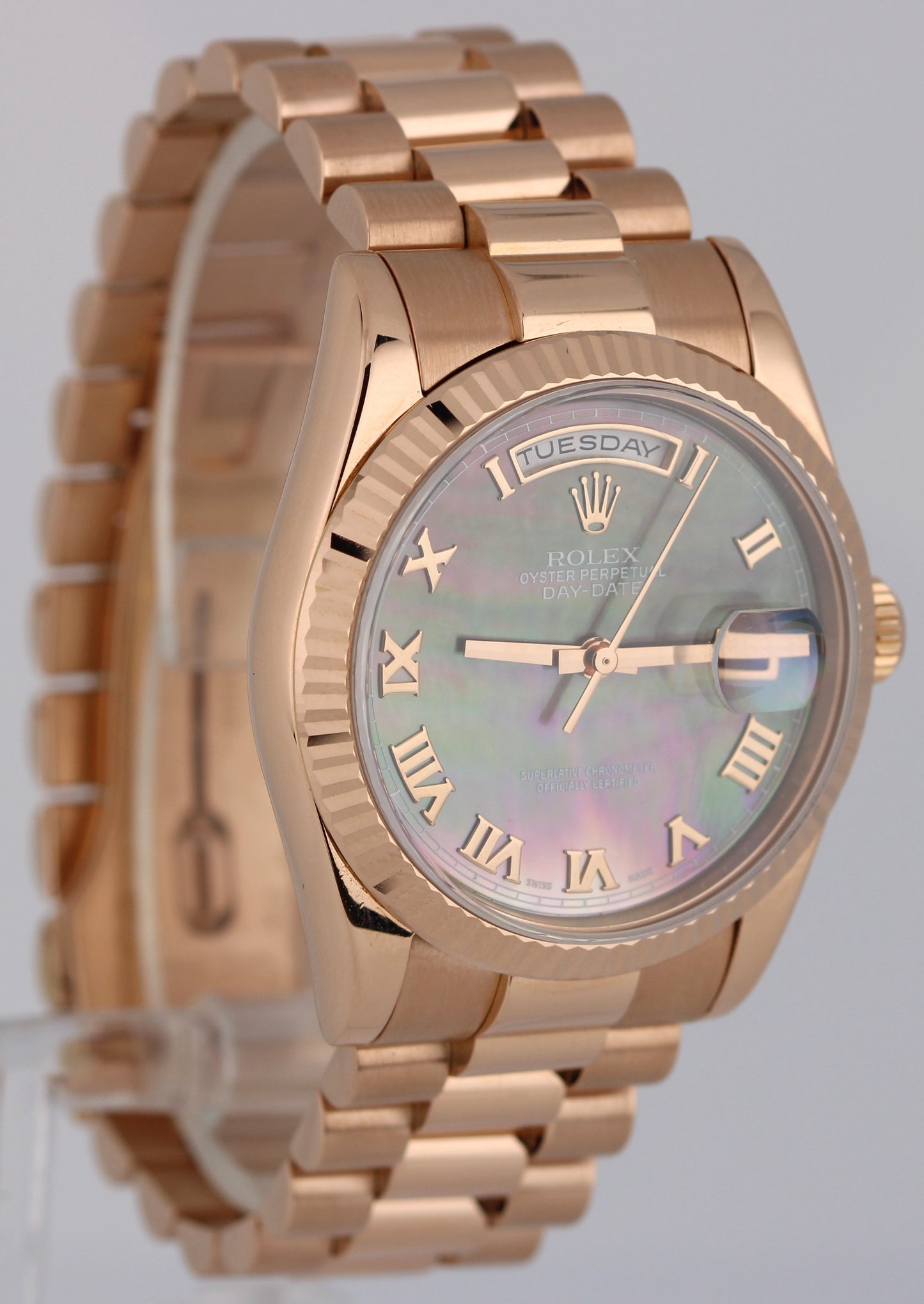Rolex Day-Date President 18k Rose Gold Tahitian Mother Pearl 36mm 118235 Watch