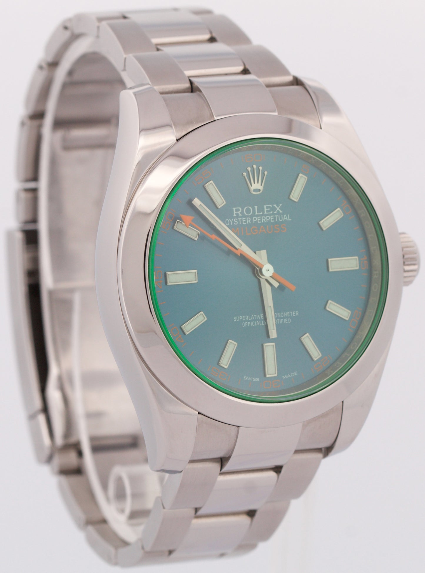 PAPERS Rolex Milgauss Z-Blue Green 40mm Stainless Steel Watch 116400 GV BOX
