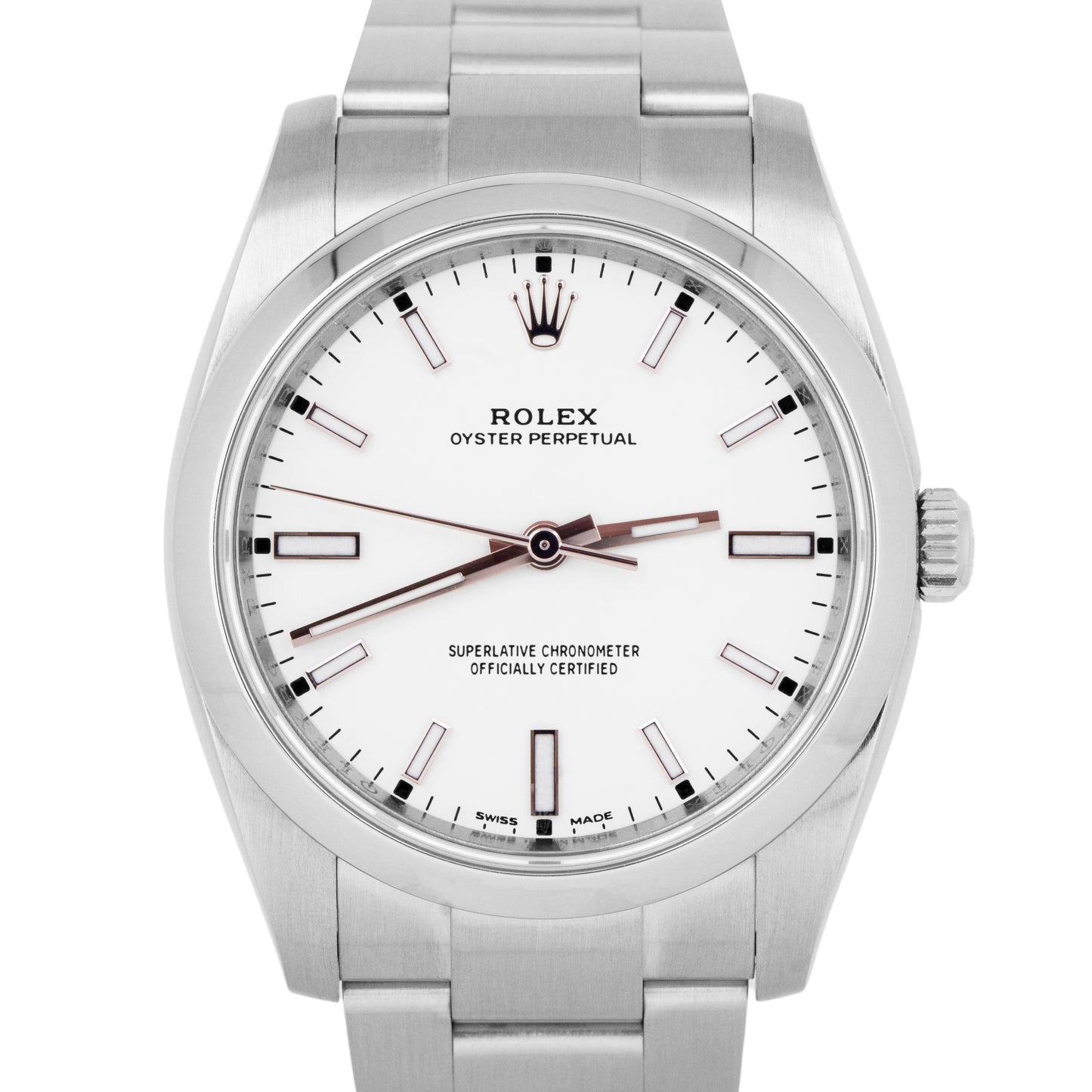 MINT Rolex Oyster Perpetual 39mm White Stainless Smooth Steel Watch 114300