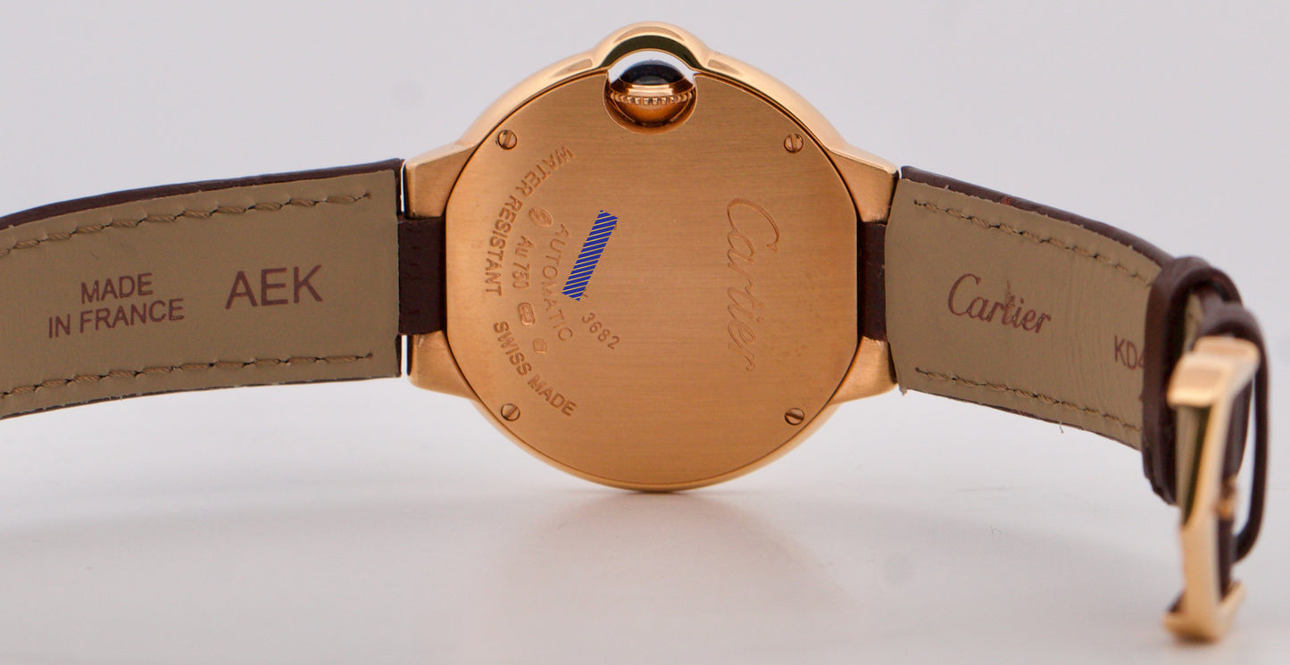 Ladies Cartier Ballon Bleu 18K Rose Gold 33mm Leather Automatic 3682 W6920097