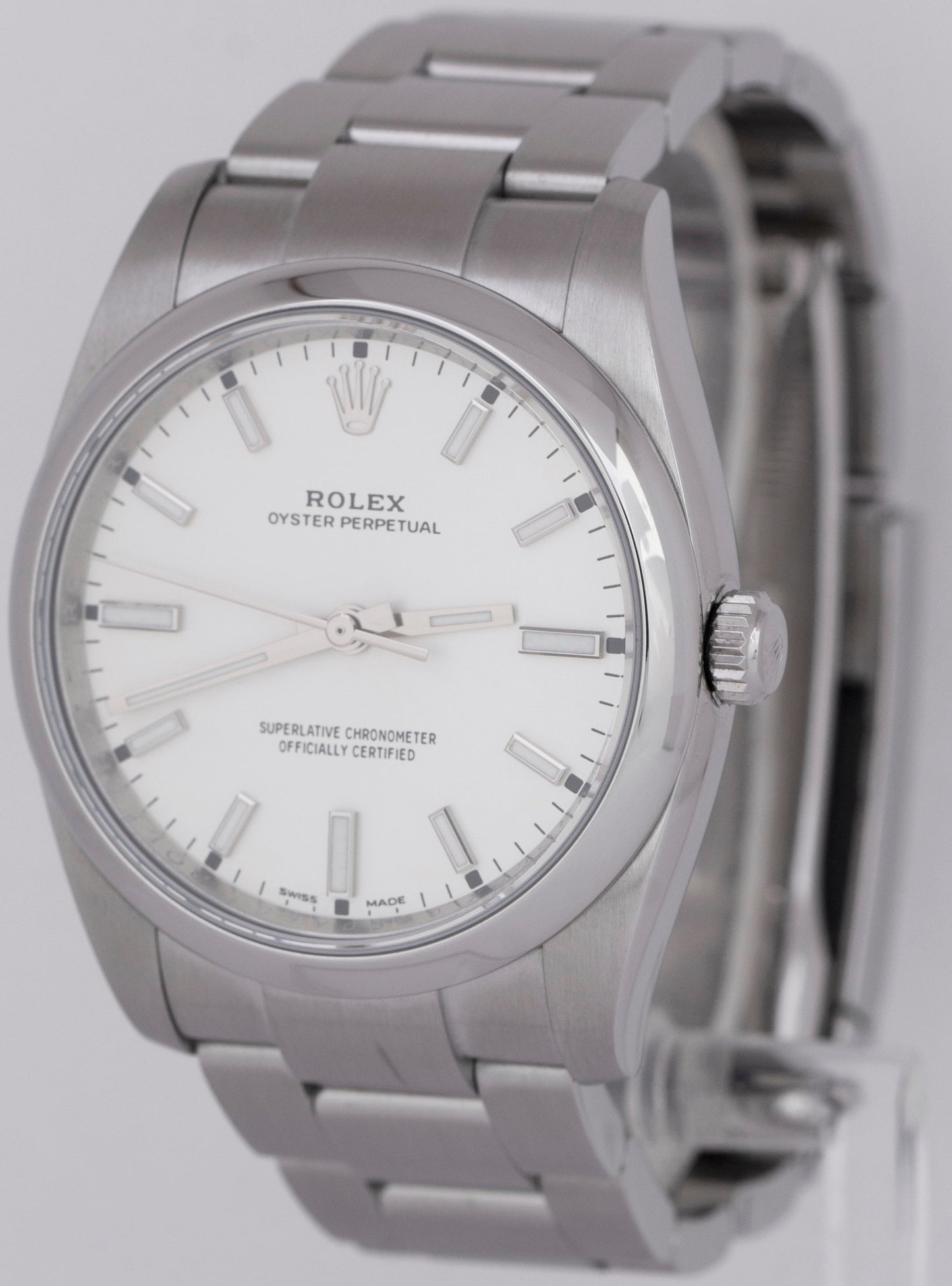 MINT Rolex Oyster Perpetual 39mm White Stainless Smooth Steel Watch 114300