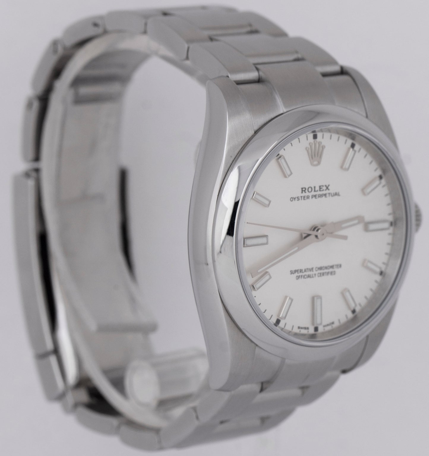 MINT Rolex Oyster Perpetual 39mm White Stainless Smooth Steel Watch 114300