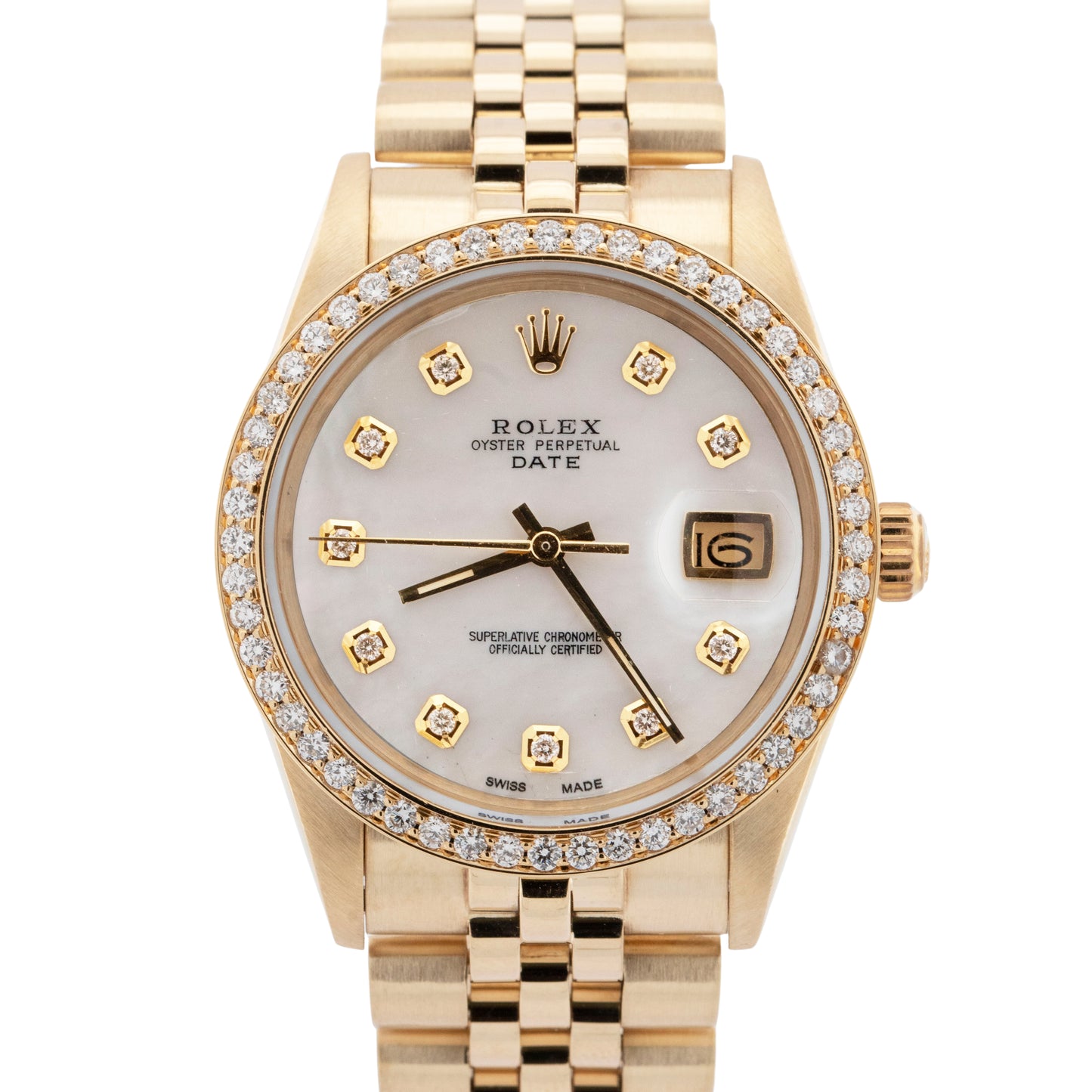 MINT Rolex Oyster Perpetual Date 34mm DIAMOND 14K Yellow Gold Watch 15037 BOX