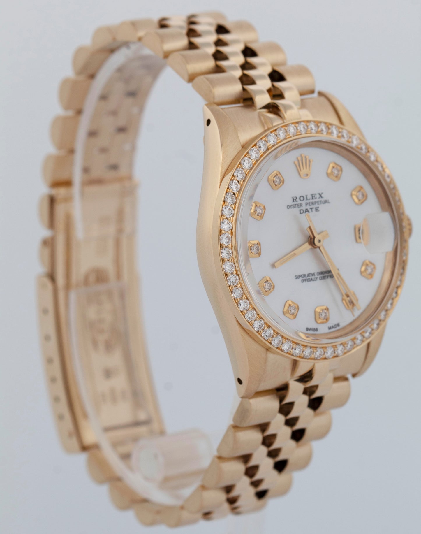 MINT Rolex Oyster Perpetual Date 34mm DIAMOND 14K Yellow Gold Watch 15037 BOX