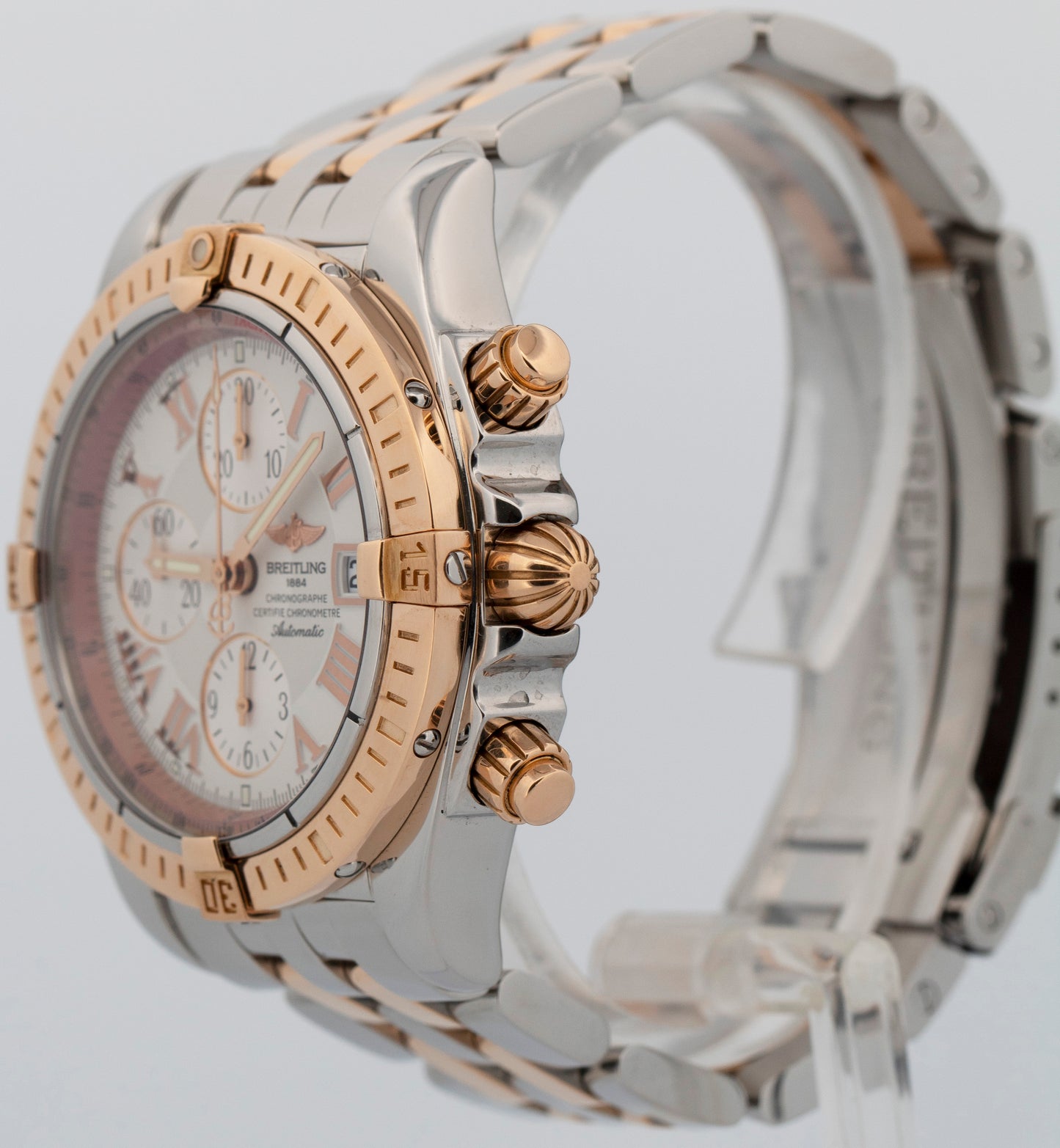 PAPERS Breitling Chronomat Evolution 43mm Two-Tone Rose Gold Watch C13356 BOX