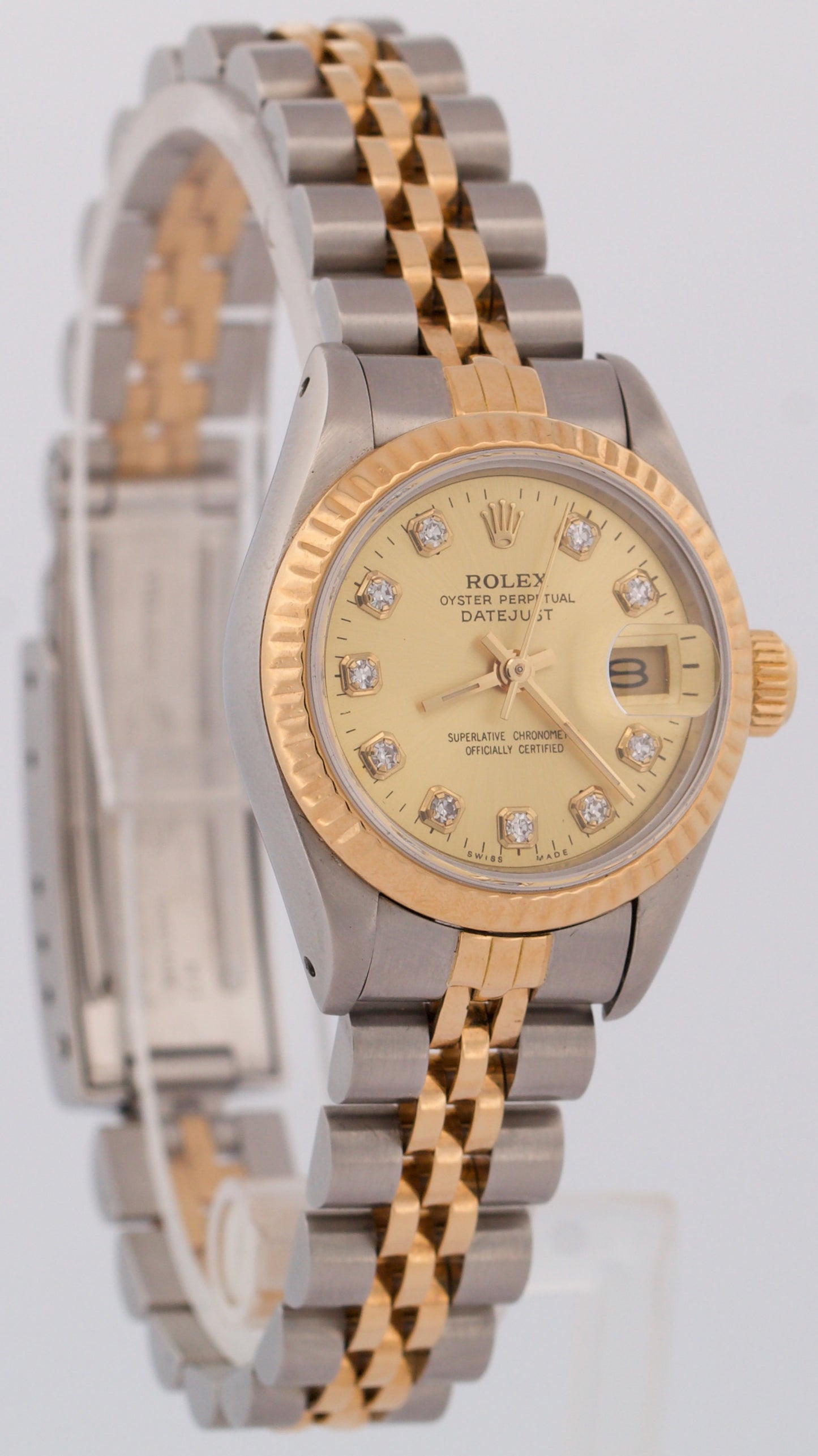 Rolex DateJust 26mm CHAMPAGNE DIAMOND 18K Yellow Gold Steel Fluted JUBILEE 69173