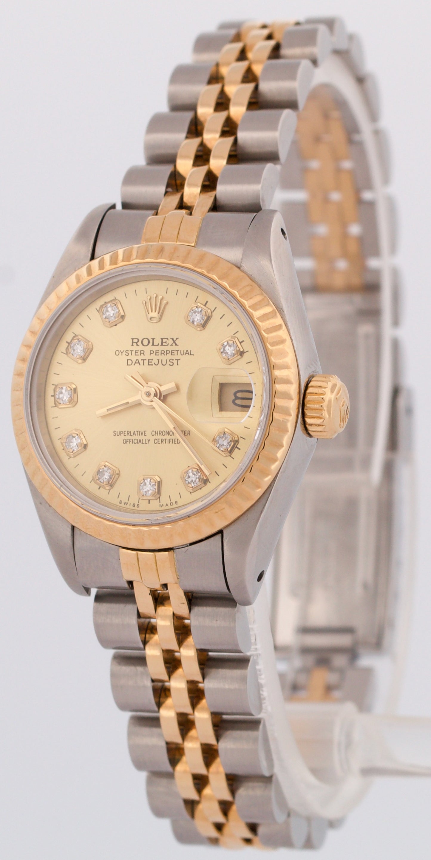 Rolex DateJust 26mm CHAMPAGNE DIAMOND 18K Yellow Gold Steel Fluted JUBILEE 69173