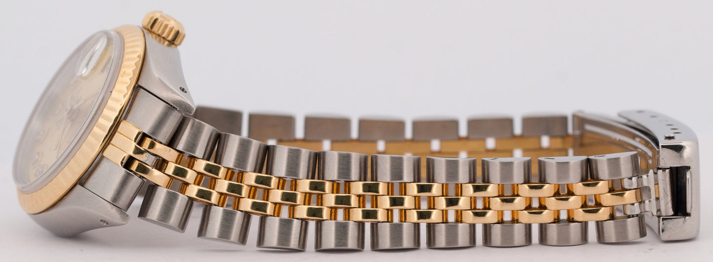 Rolex DateJust 26mm CHAMPAGNE DIAMOND 18K Yellow Gold Steel Fluted JUBILEE 69173