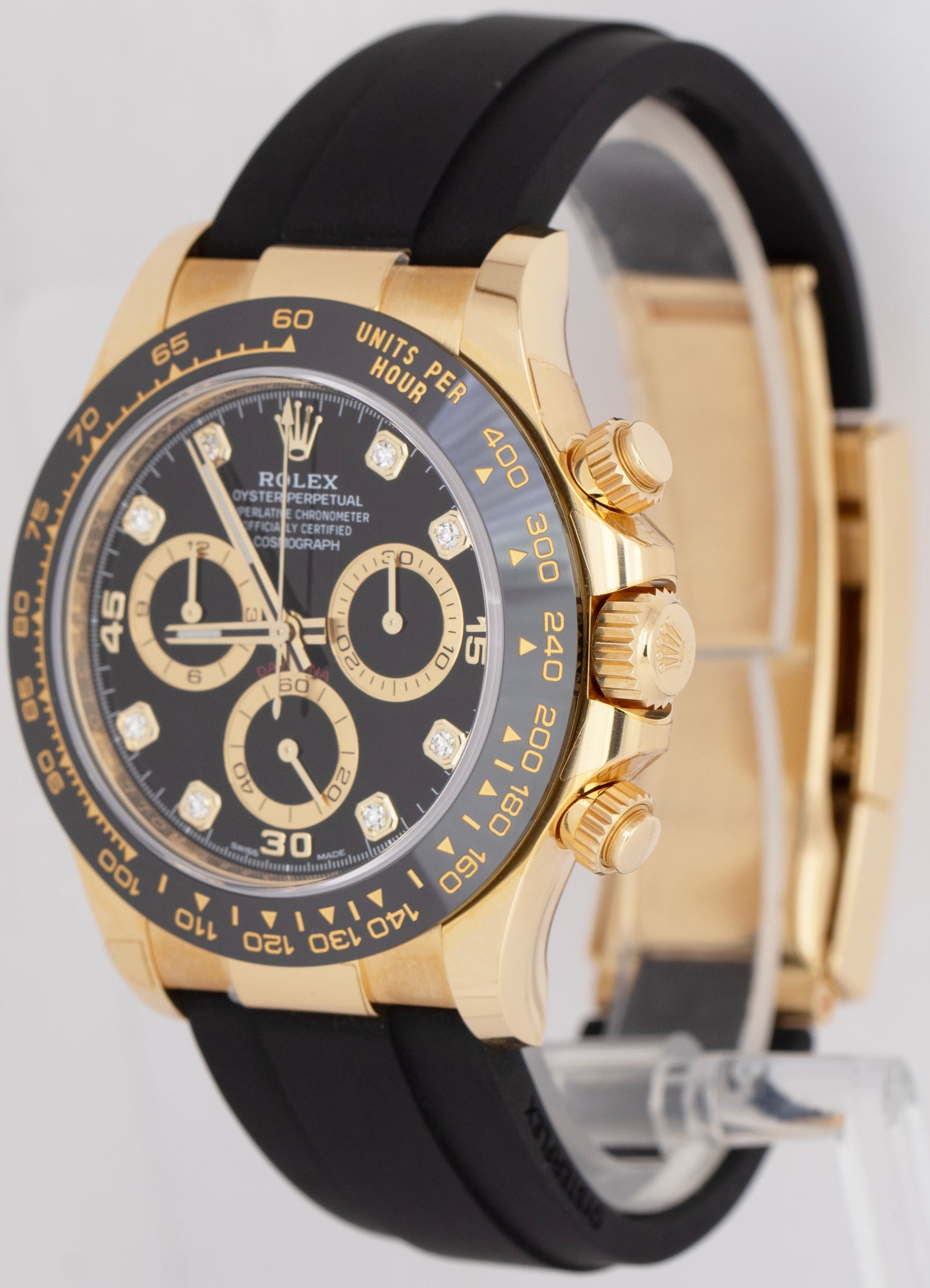 NEW PAPERS Rolex Daytona 18K Gold Black Diamond Oysterflex 116518 LN Watch B+P
