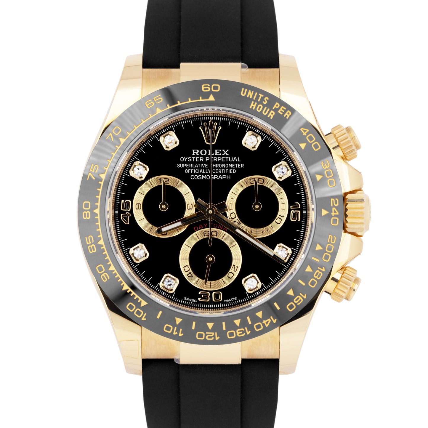 NEW PAPERS Rolex Daytona 18K Gold Black Diamond Oysterflex 116518 LN Watch B+P