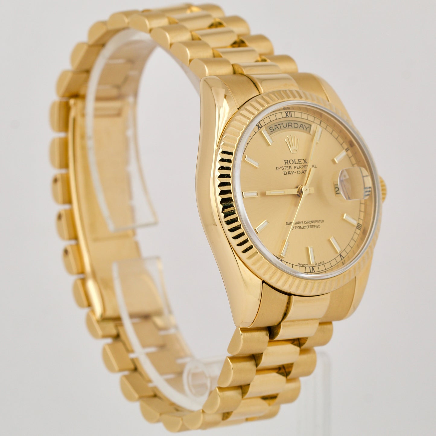 Rolex Day-Date President 18K Yellow Gold Champagne NEW BUCKLE 36mm Watch 118238