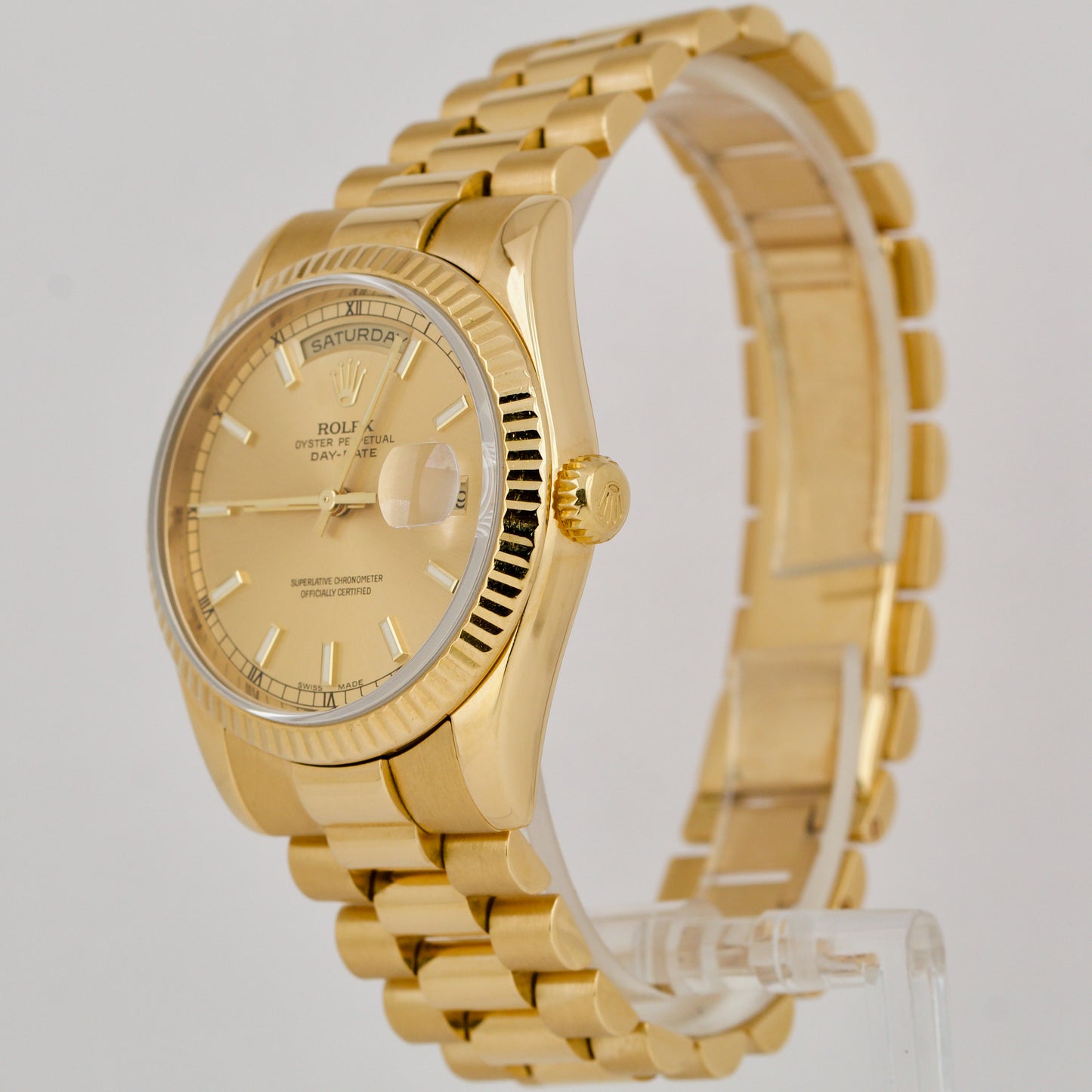 Rolex Day-Date President 18K Yellow Gold Champagne NEW BUCKLE 36mm Watch 118238