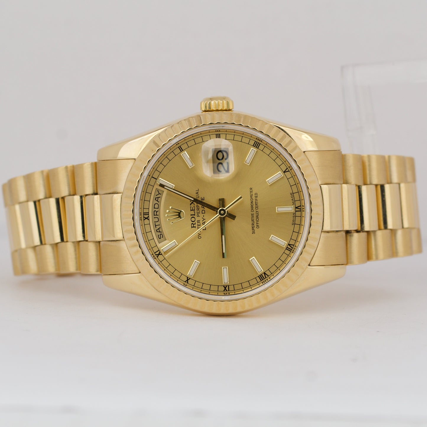 Rolex Day-Date President 18K Yellow Gold Champagne NEW BUCKLE 36mm Watch 118238
