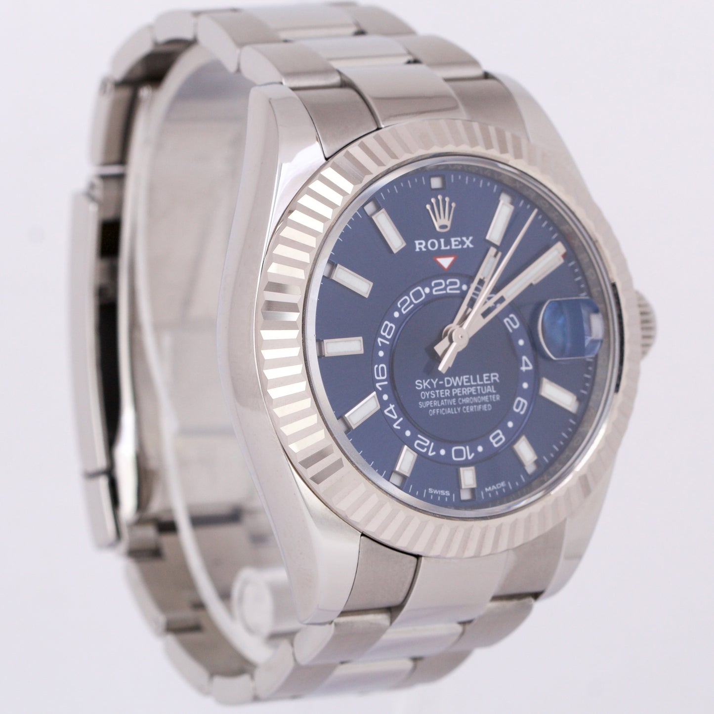 PAPERS Rolex Sky-Dweller BLUE Steel 18K White Gold 42mm Oyster Watch 326934 BOX