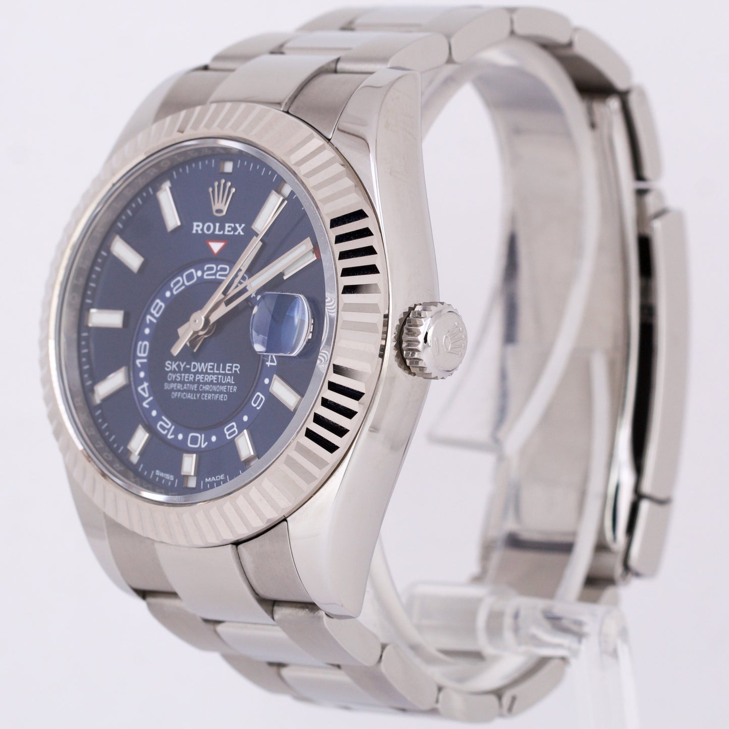 PAPERS Rolex Sky-Dweller BLUE Steel 18K White Gold 42mm Oyster Watch 326934 BOX