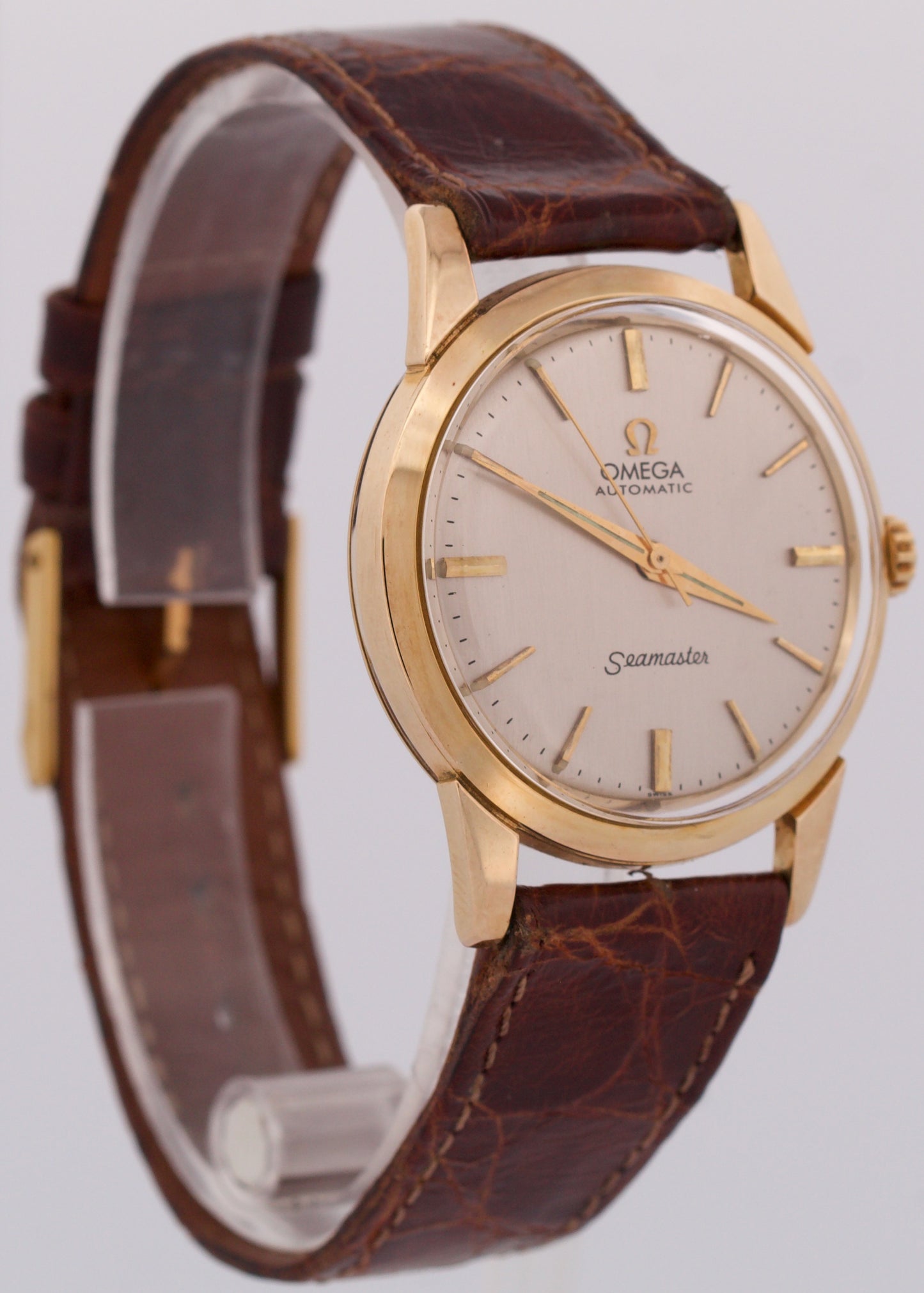 VINTAGE Omega Seamaster 14K Yellow Gold Leather Automatic 34mm 914704-61 Watch