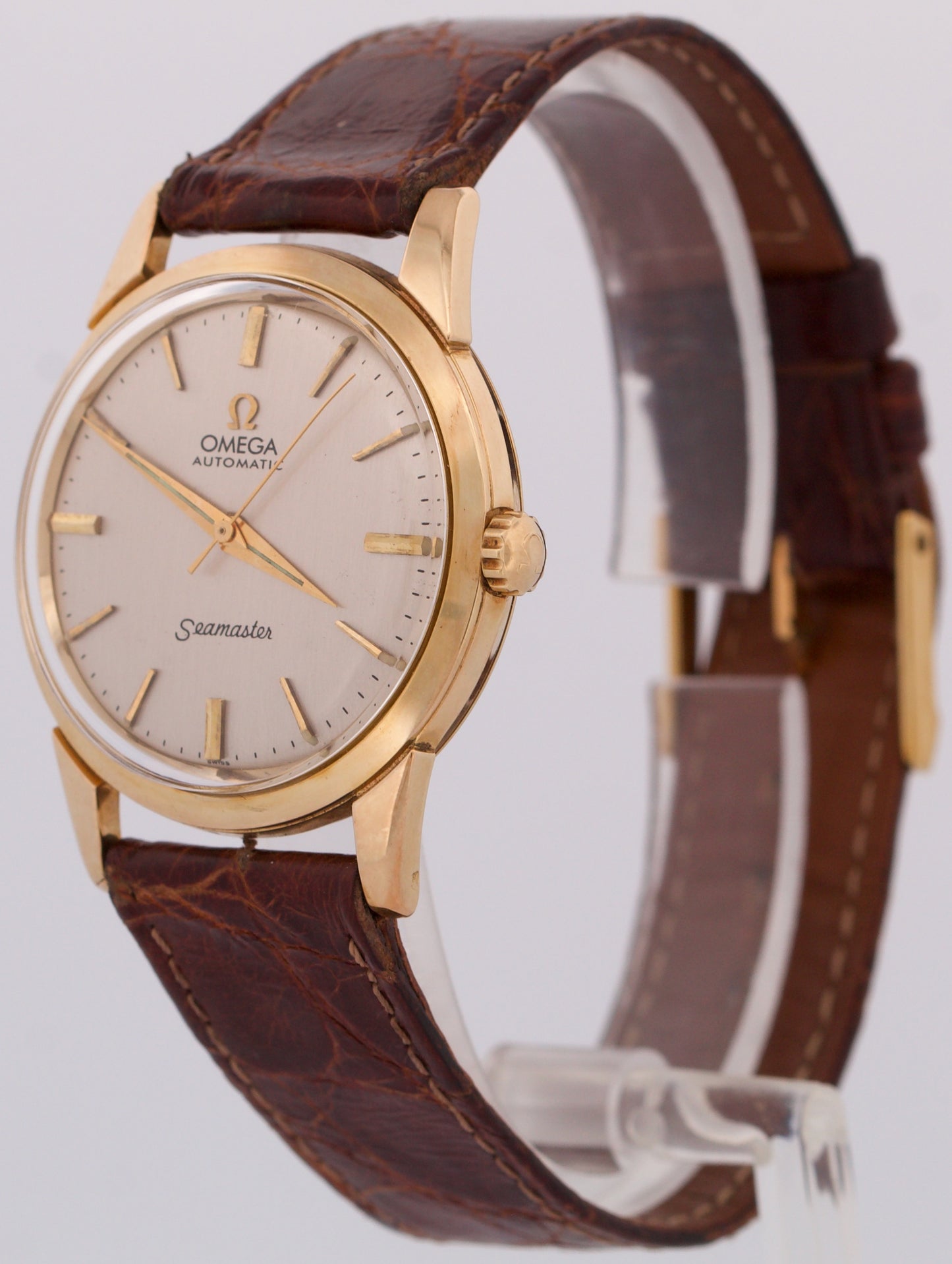 VINTAGE Omega Seamaster 14K Yellow Gold Leather Automatic 34mm 914704-61 Watch