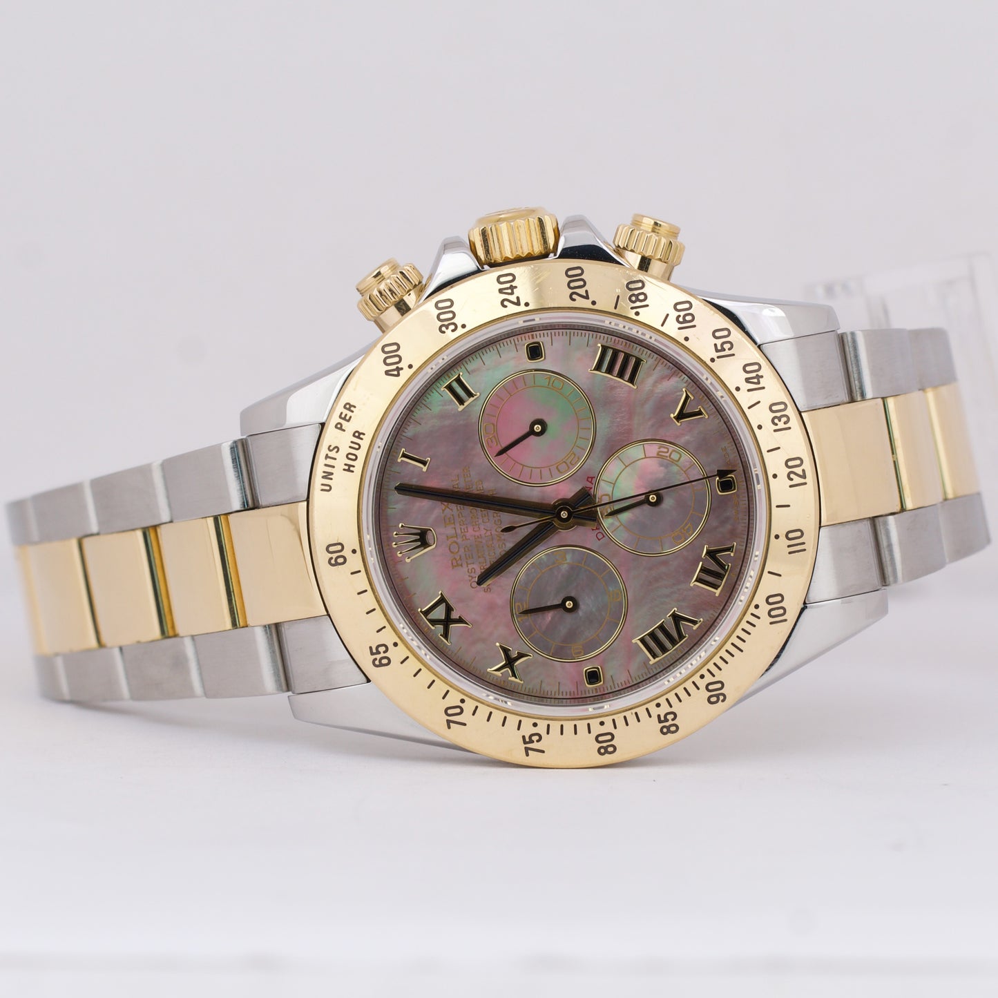 Rolex Daytona Cosmograph 40mm DARK MOTHER OF PEARL 18K Gold Steel REHAUT 116523