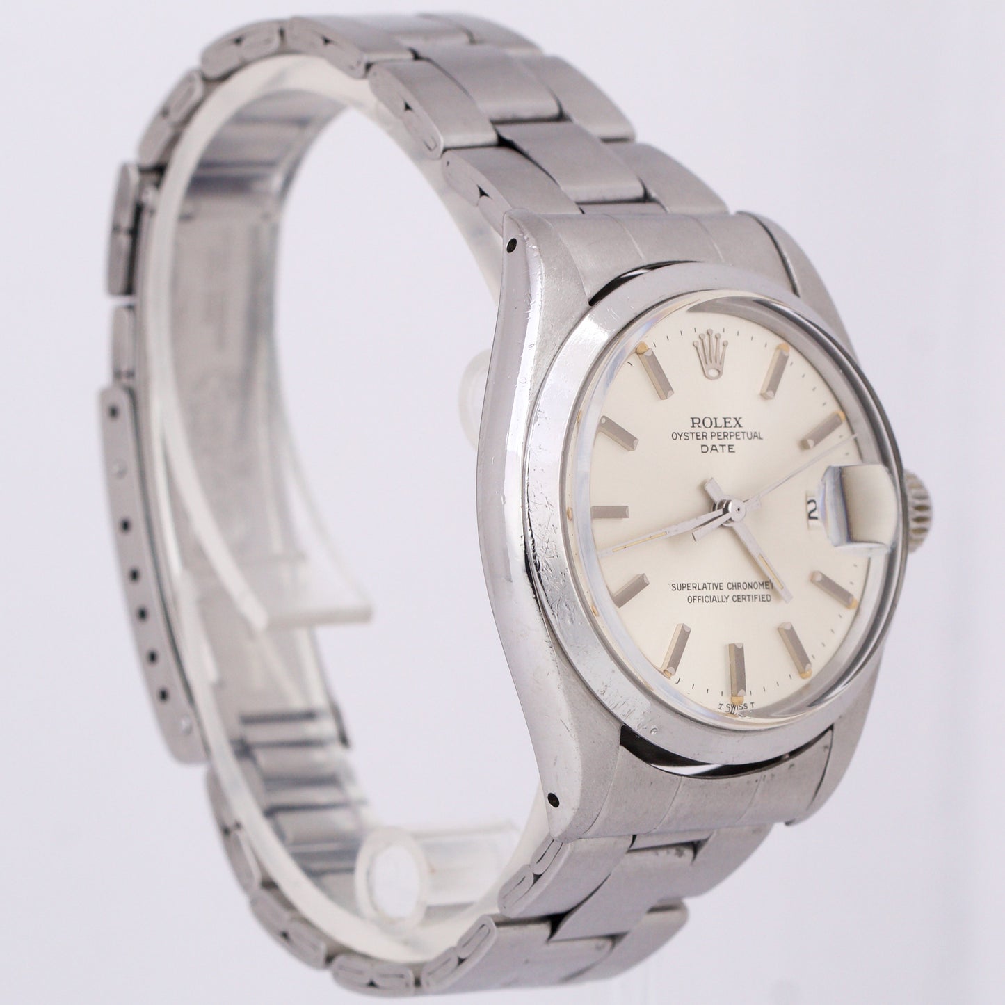 1971 Rolex Oyster Perpetual Date SILVER 34mm Stainless Steel Oyster Watch 1500