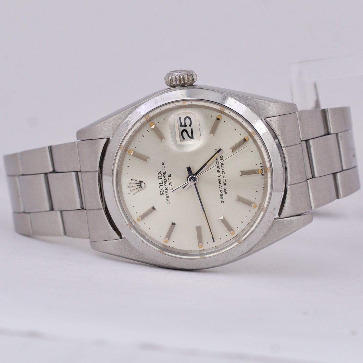 1971 Rolex Oyster Perpetual Date SILVER 34mm Stainless Steel Oyster Watch 1500