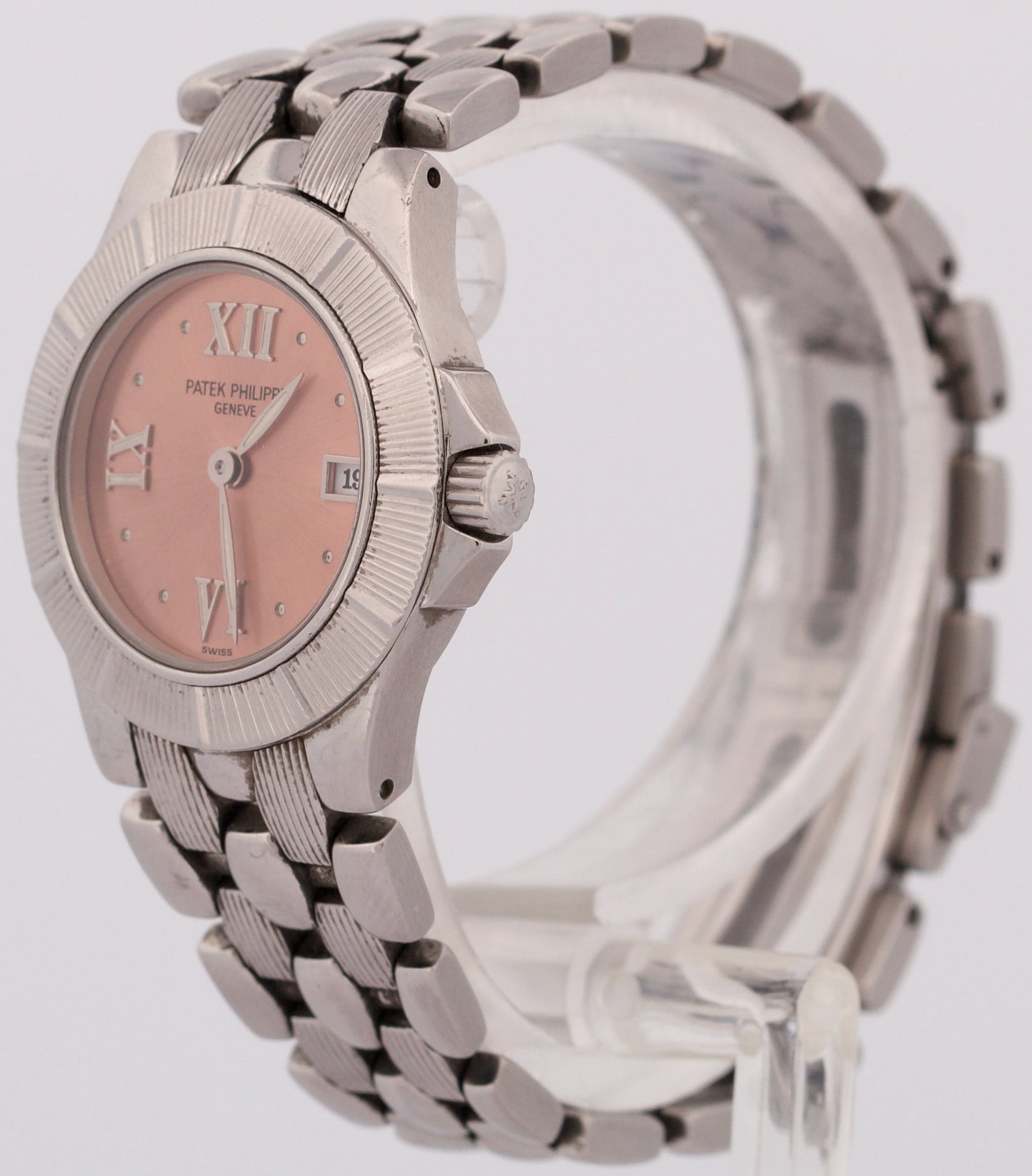 Ladies Patek Philippe Neptune SALMON Pink Roman Stainless Steel 27mm Quartz 4880