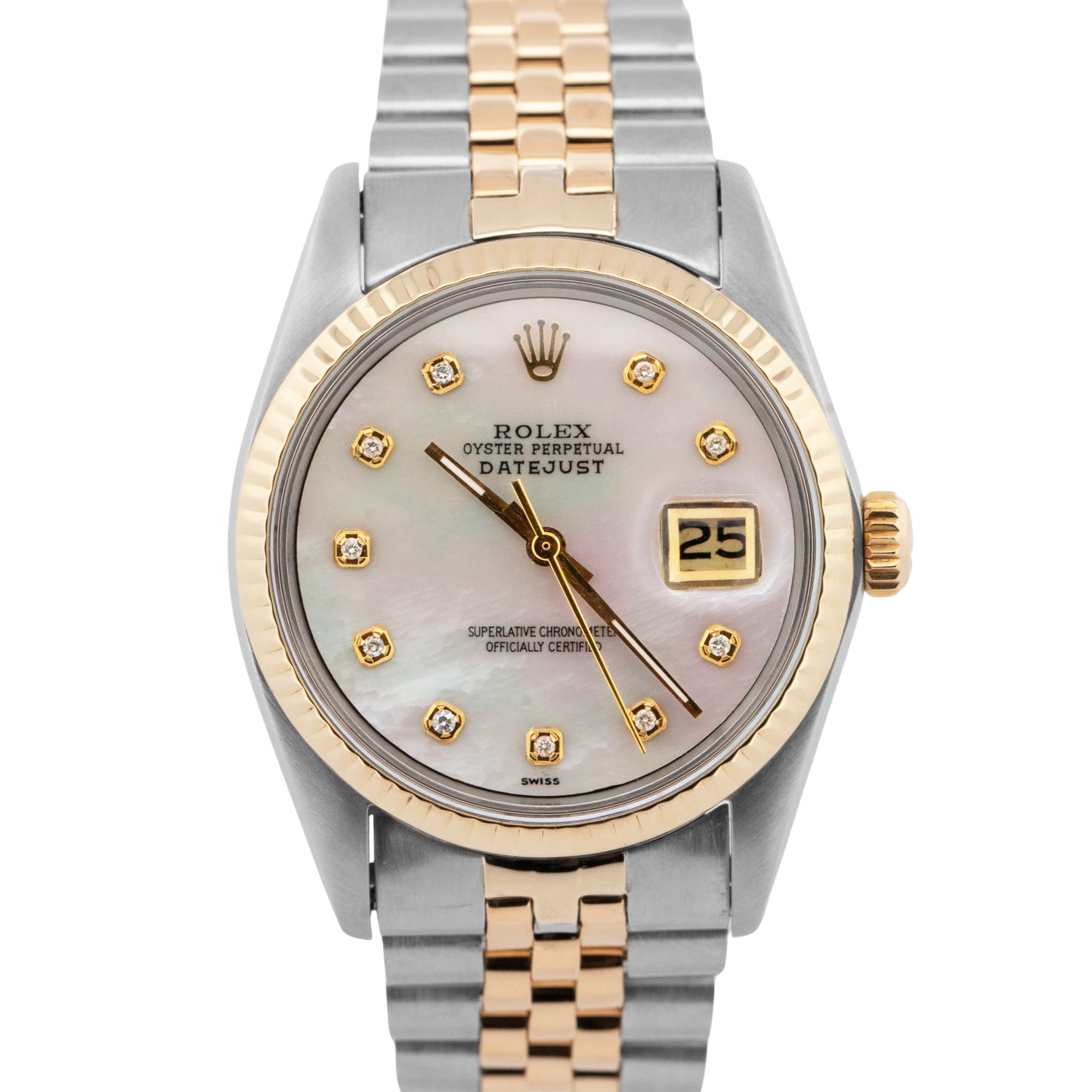 Rolex DateJust 36mm MOP DIAMOND 18K Gold Two-Tone Stainless Steel Watch 16013