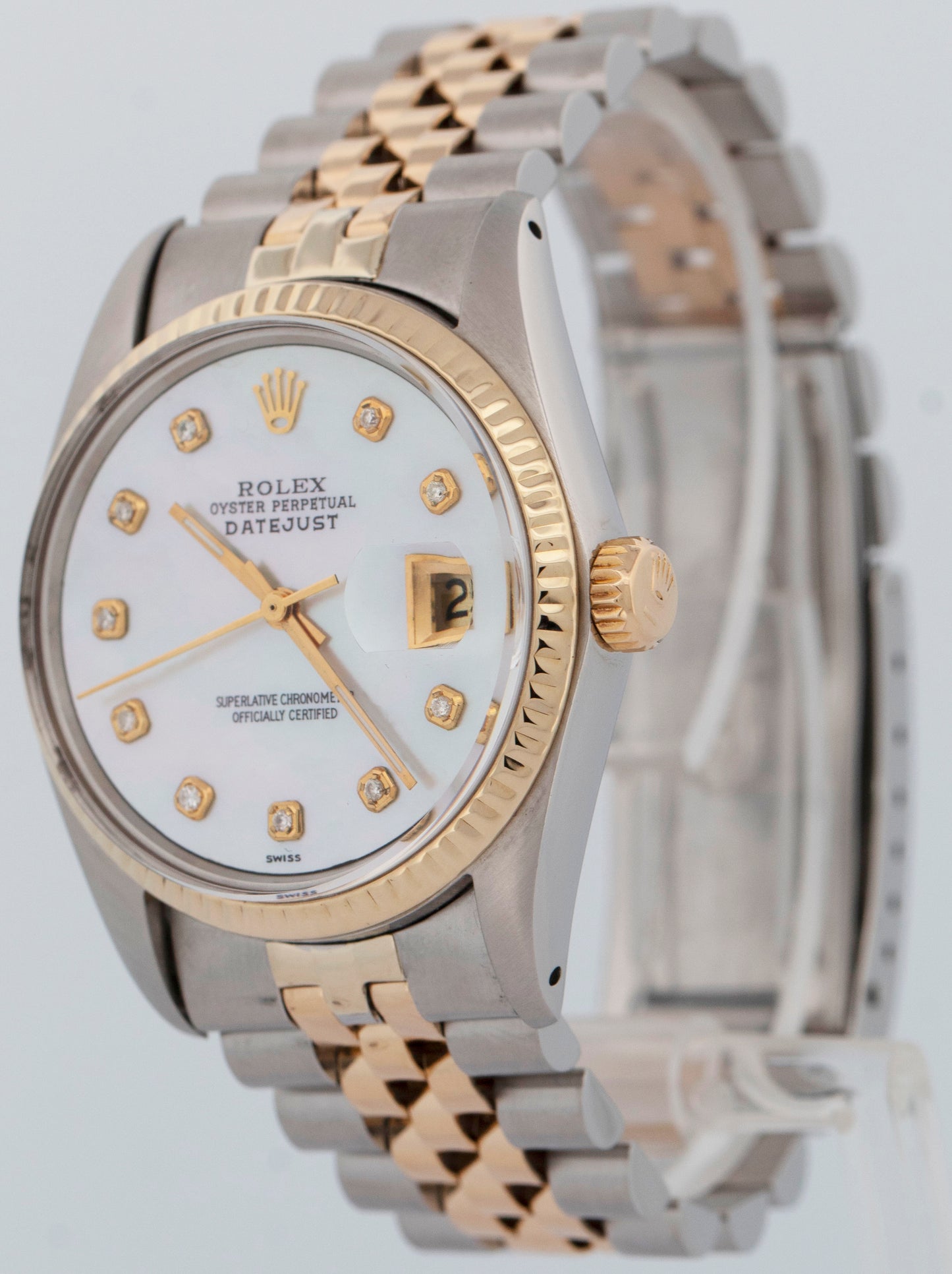 Rolex DateJust 36mm MOP DIAMOND 18K Gold Two-Tone Stainless Steel Watch 16013