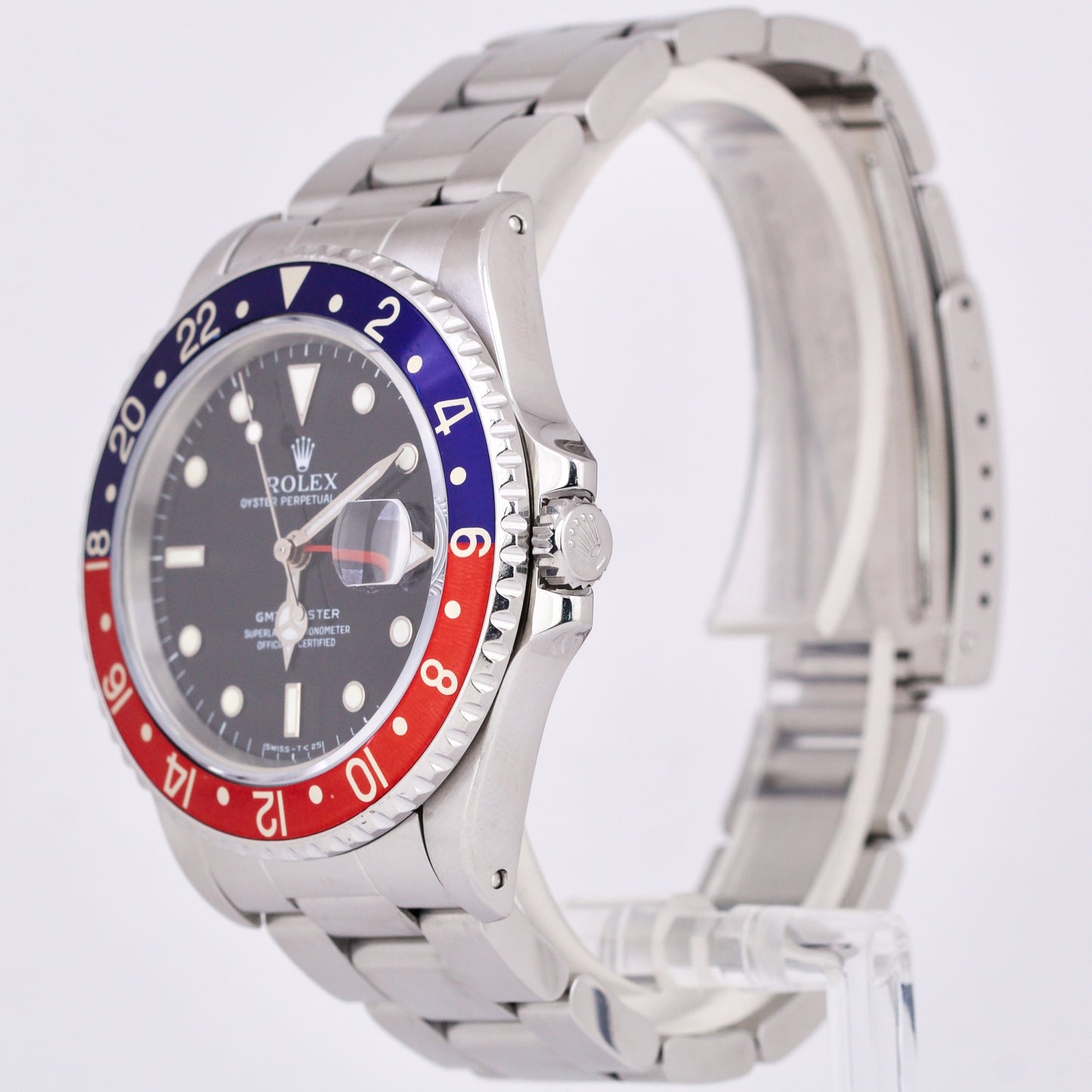 PAPERS Rolex GMT-Master 40mm Blue Red PEPSI Stainless Steel Date Watch 16700 B+P