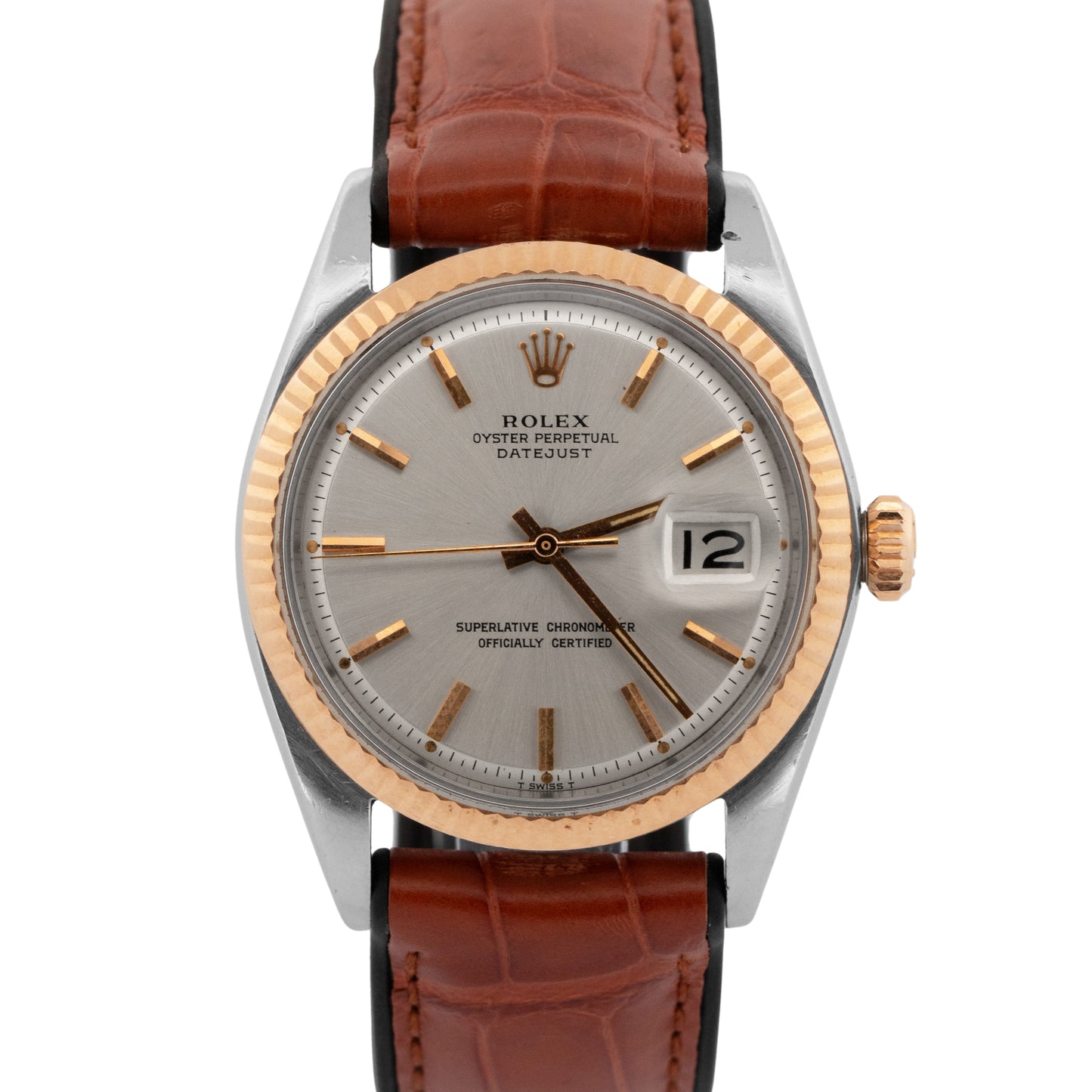 Rolex DateJust 36mm Silver Two-Tone ROSE Gold Stainless Steel Watch 1601