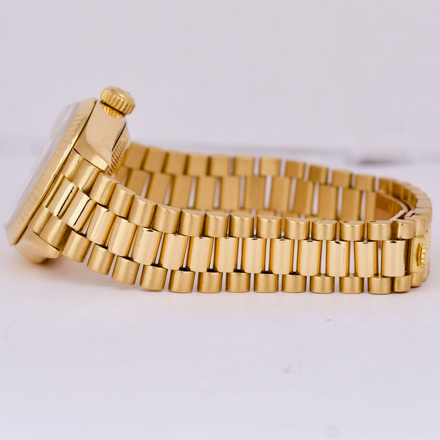Ladies Rolex DateJust President 26mm WHITE ROMAN 18K Gold NO HOLES 69178 BOX