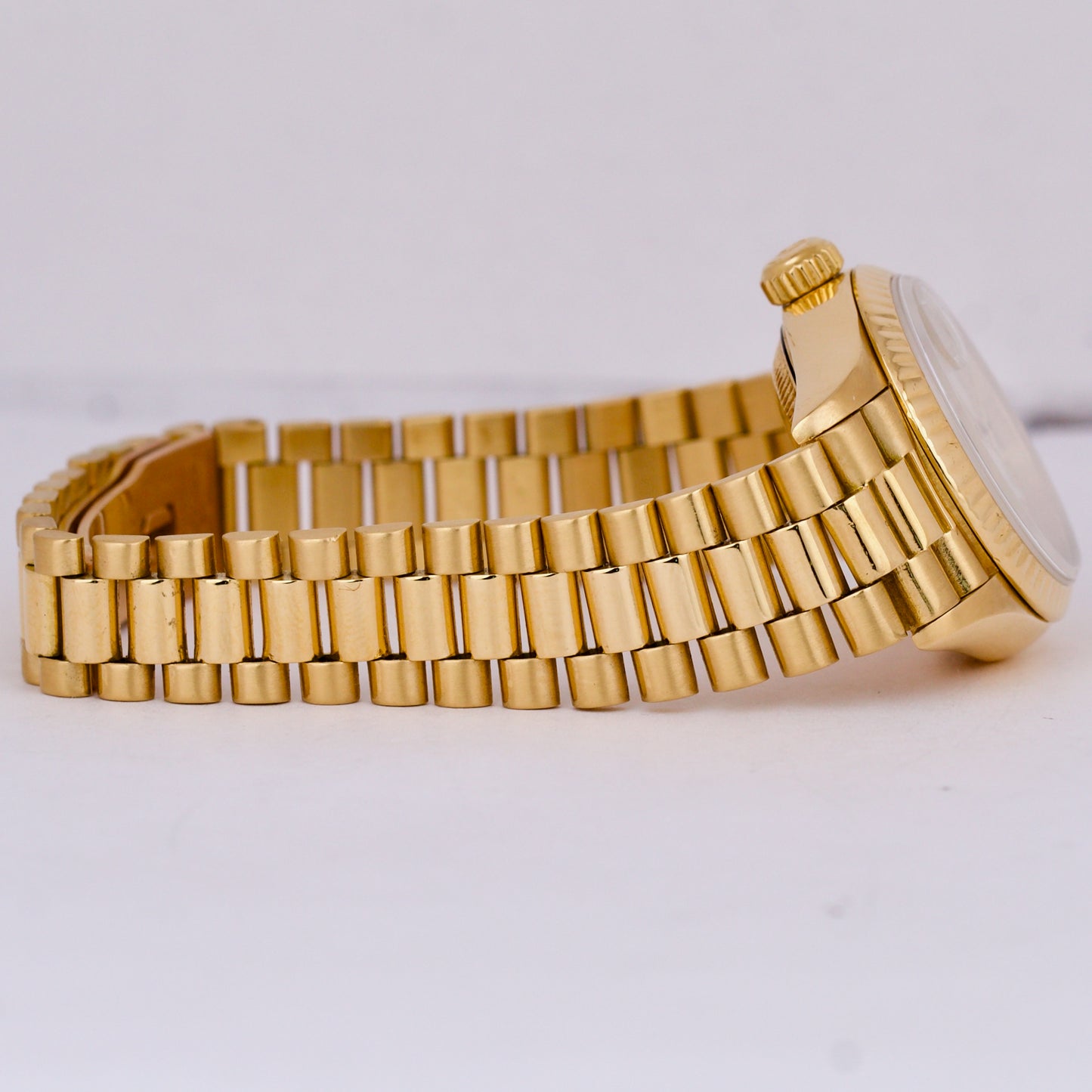 Ladies Rolex DateJust President 26mm WHITE ROMAN 18K Gold NO HOLES 69178 BOX