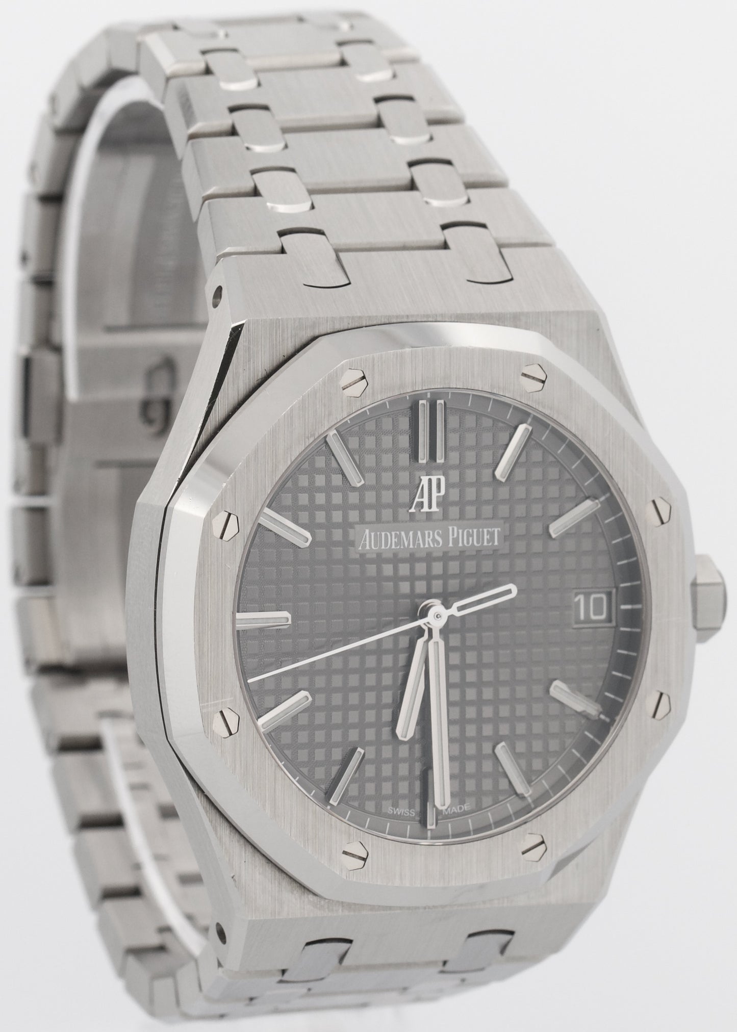 PAPERS Audemars Piguet Royal Oak Gray RHODIUM Stainless 41mm 15500ST Watch BOX