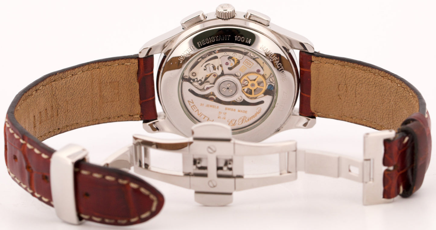 Zenith El Primero Chronograph Automatic SILVER Steel Leather 38mm 90/01.0500.400