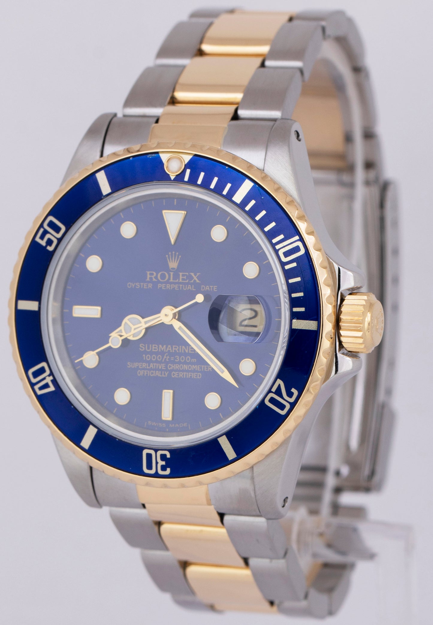 Rolex Submariner Date BLUE 18K Yellow Gold Stainless Steel 40mm 16803 Watch