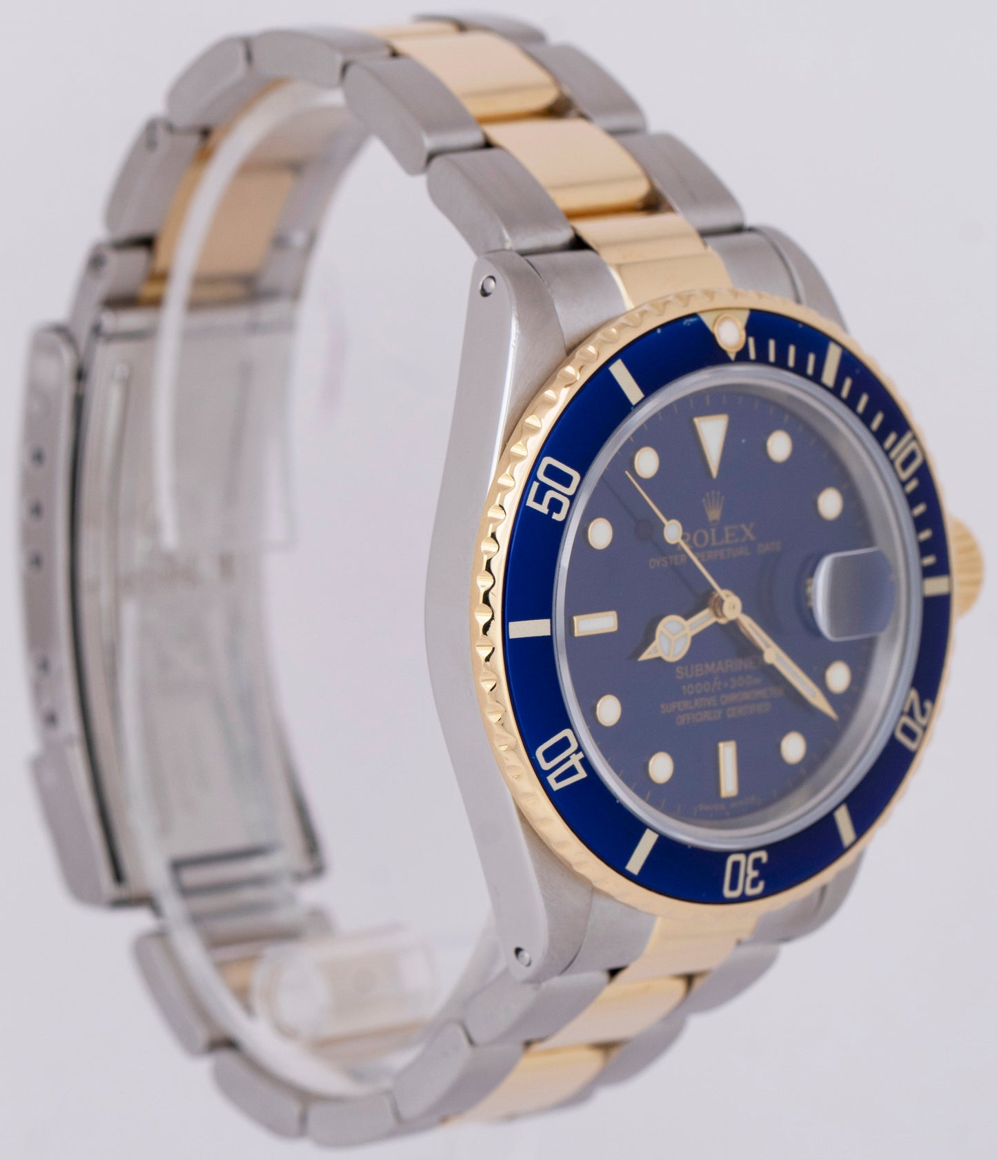 Rolex Submariner Date BLUE 18K Yellow Gold Stainless Steel 40mm 16803 Watch