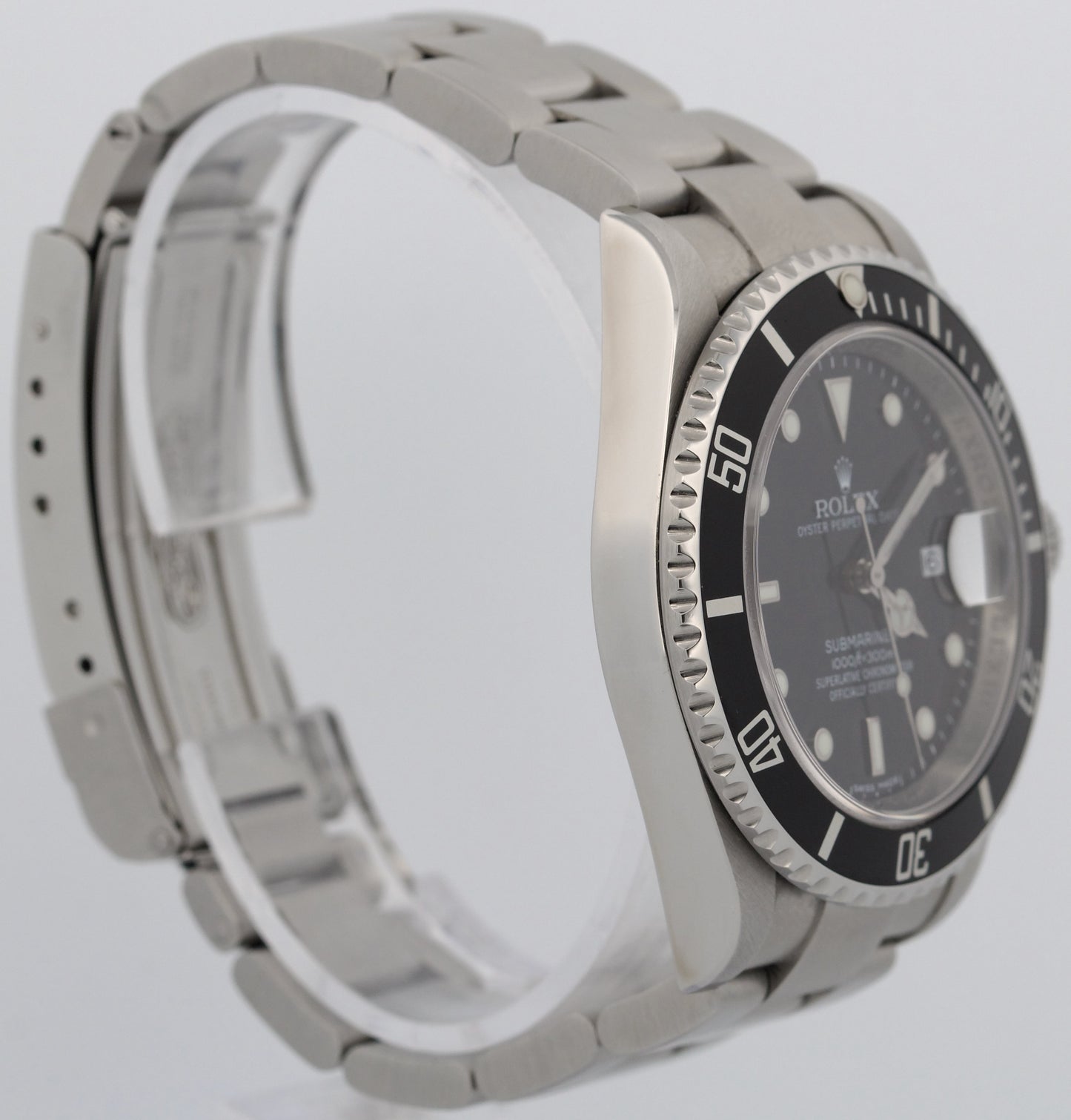 Rolex Submariner Date Black REHAUT Stainless Steel 40mm NO-HOLES Watch 16610