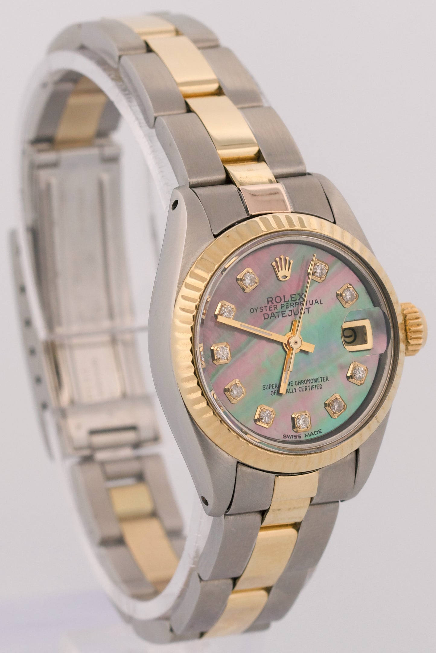 VINTAGE Ladies Rolex DateJust 26mm MOP DIAMOND 18K Gold Steel OYSTER Fluted 6917