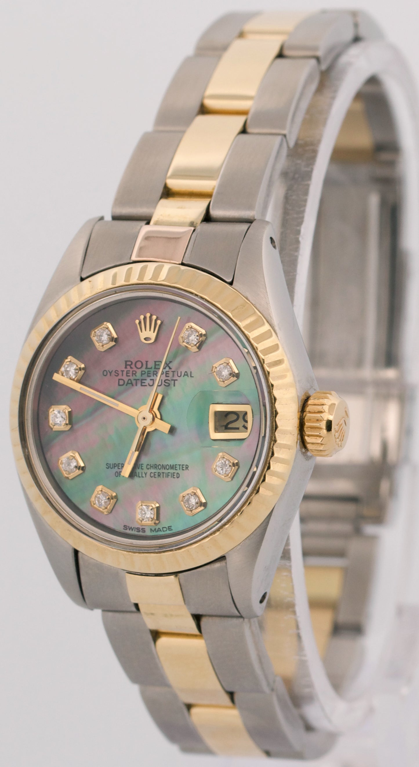 VINTAGE Ladies Rolex DateJust 26mm MOP DIAMOND 18K Gold Steel OYSTER Fluted 6917