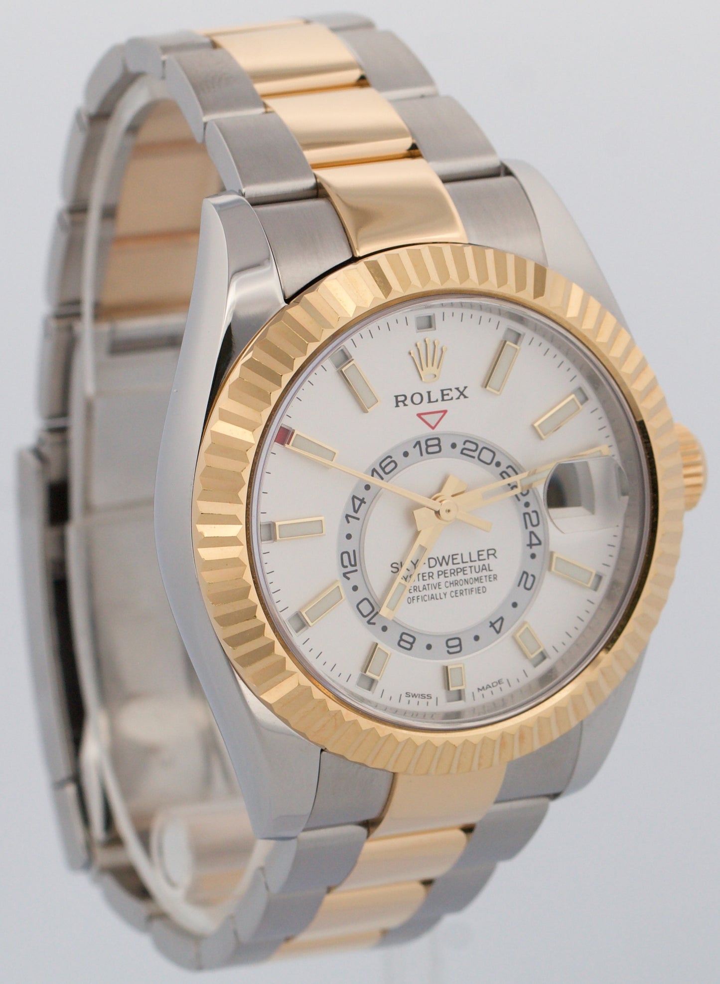 PAPERS Rolex Sky-Dweller WHITE 18K Yellow Gold Stainless OYSTER 42mm 326933 BOX