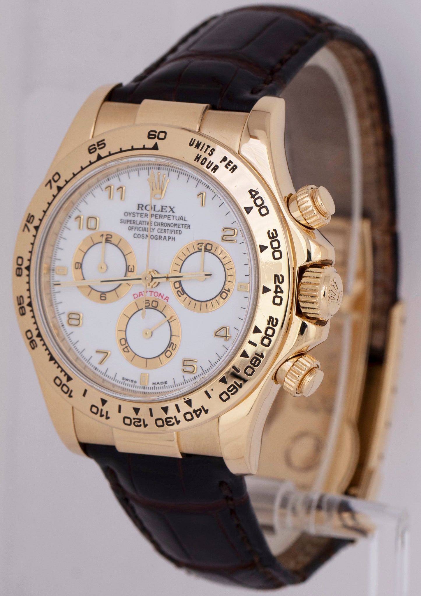 MINT Rolex Daytona Cosmograph 18K Yellow Gold White Chronograph Watch 116518