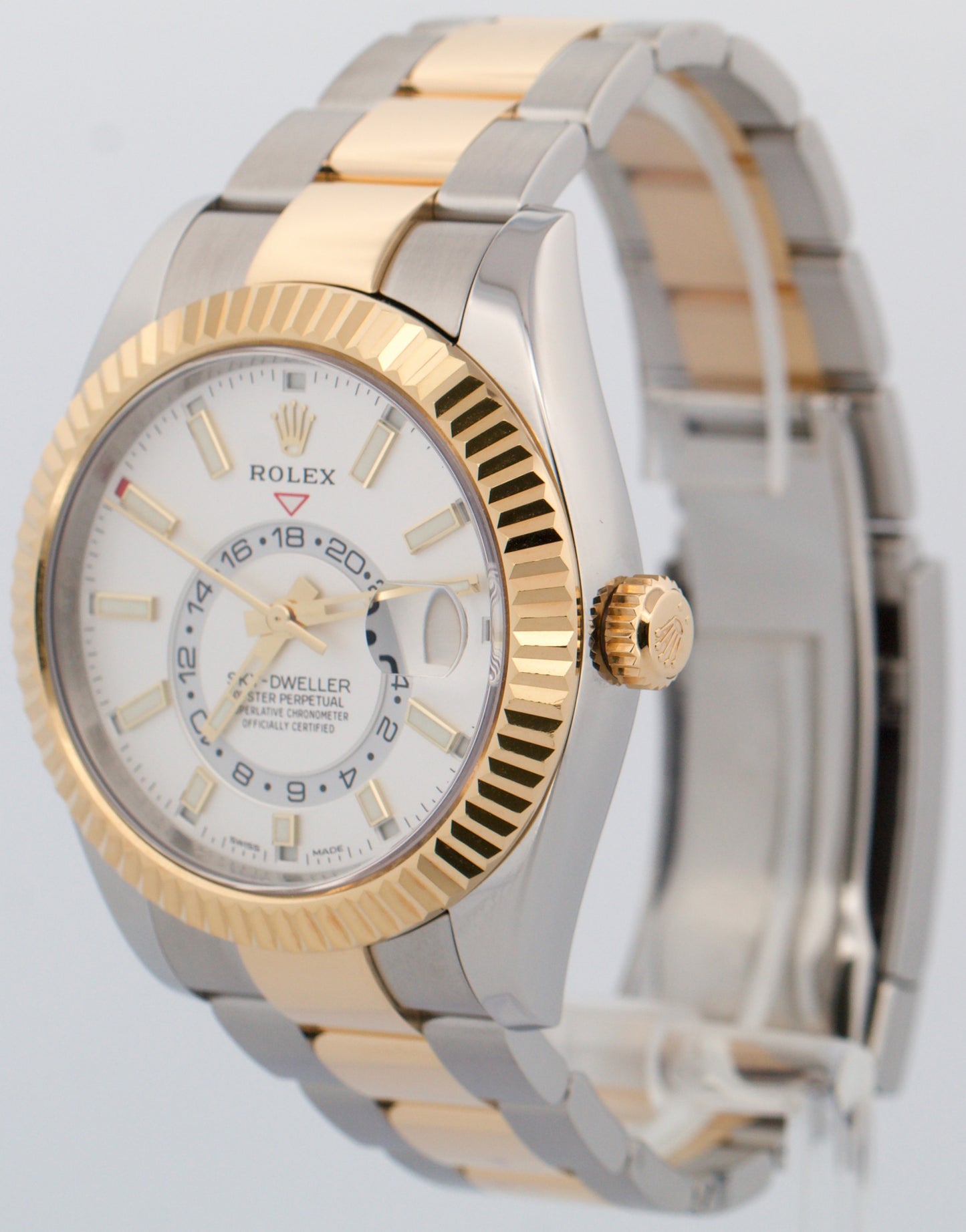 PAPERS Rolex Sky-Dweller WHITE 18K Yellow Gold Stainless OYSTER 42mm 326933 BOX
