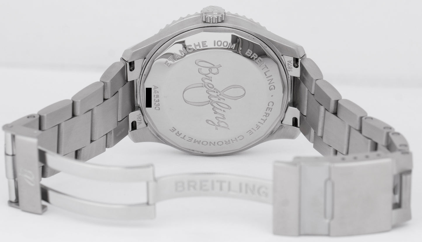 MINT Breitling Aviator 8 Day-Date PAPERS Stainless Blue 41mm Watch A45330 B+P