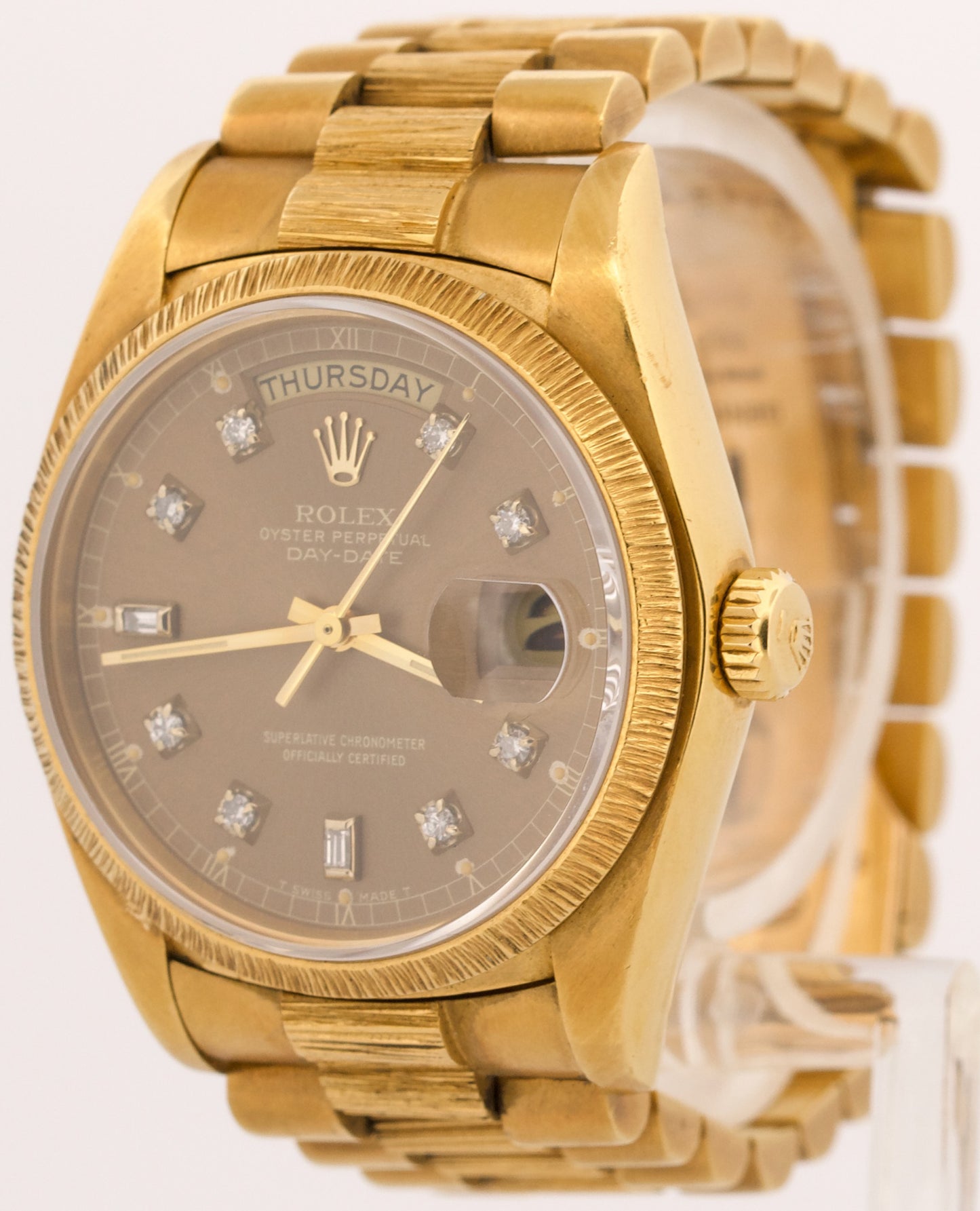 PAPERS Rolex Day-Date President 36mm BROWN DIAMOND 18K Gold BARK 18078 BOX