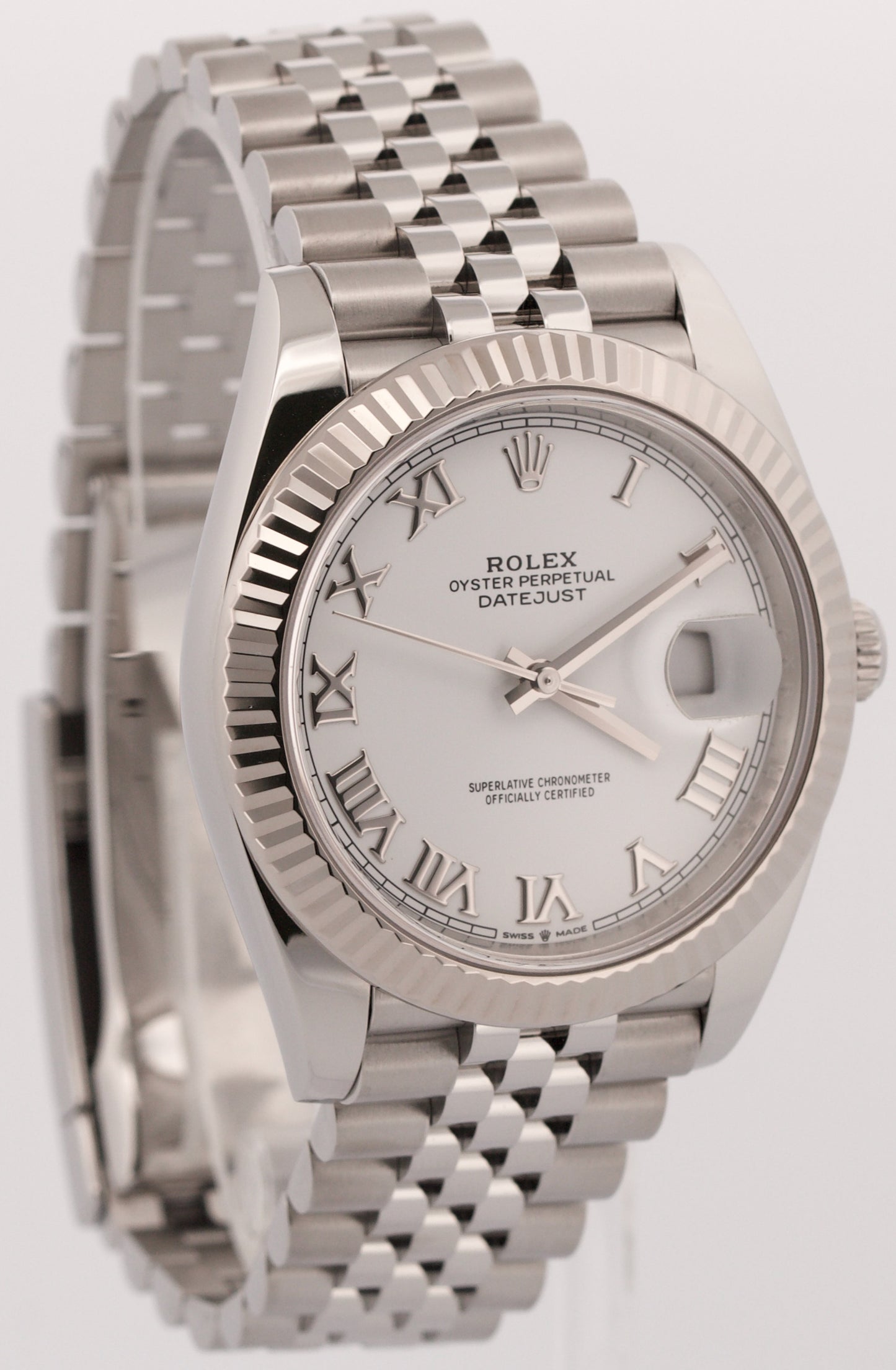 2021 PAPERS Rolex DateJust 41 WHITE ROMAN 18K Gold 41mm JUBILEE 126334 Watch BOX
