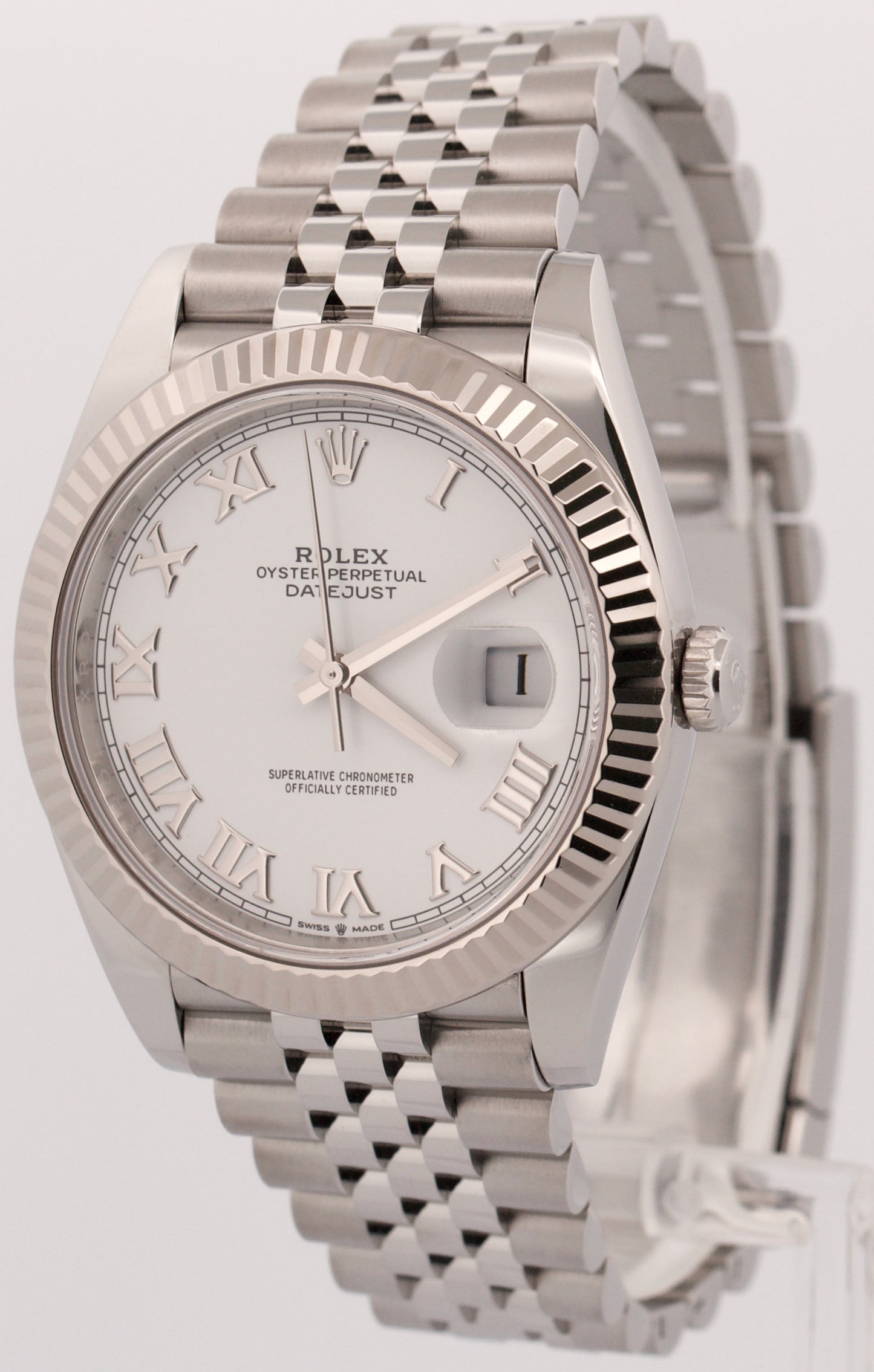 2021 PAPERS Rolex DateJust 41 WHITE ROMAN 18K Gold 41mm JUBILEE 126334 Watch BOX